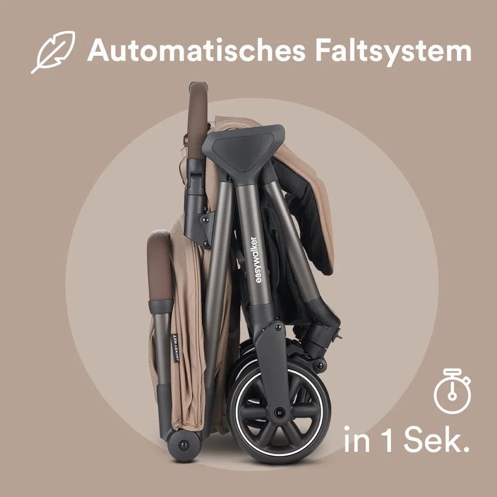 Easywalker JackeyNXT wózek dziecięcy 0-22 kg, lekki, automatycznie składany, kompatybilny z pokrowcem przeciwdeszczowym – brązowy Mocha