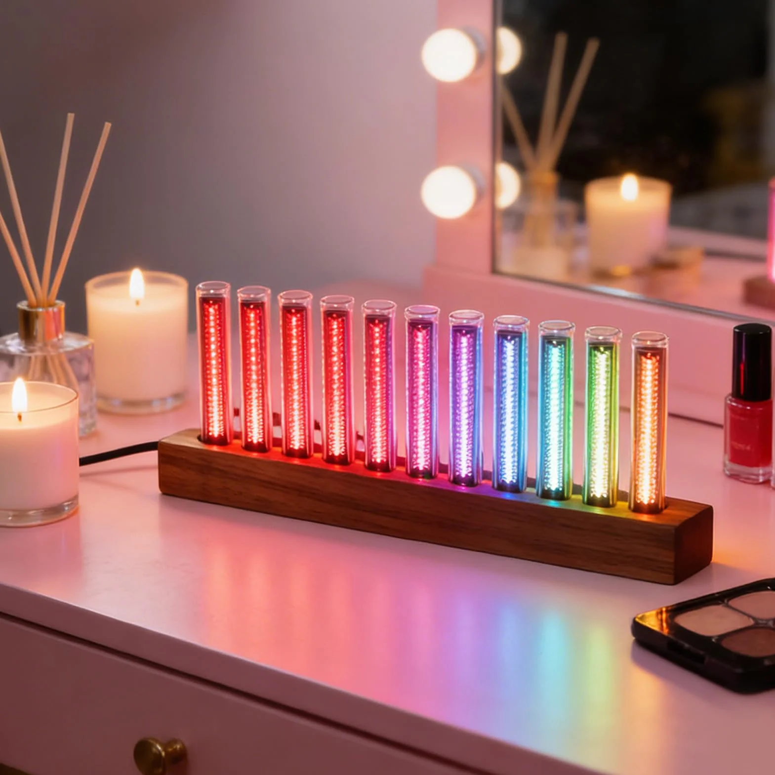 Wyświetlacz LED Widma Muzycznego, Bezprzewodowy Analizator Dźwięku z 12 Lampami do Pomiaru Rytmu, regulacją Czułości AGC i Oświetleniem Otoczenia RGB