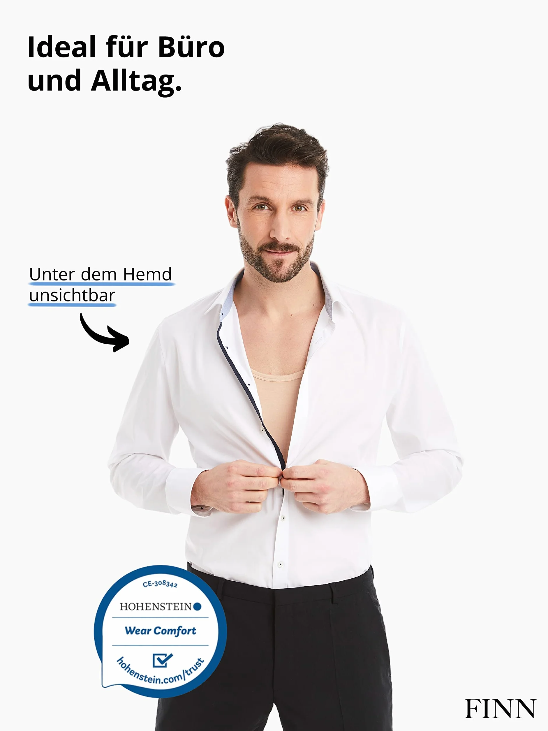 FINN Podkoszulek biznesowy męski bez rękawów Tank Top - podkoszulek męski z oryginalnego materiału Lenzing® Modal - idealna koszulka pod pachami pod koszulą i garniturem
