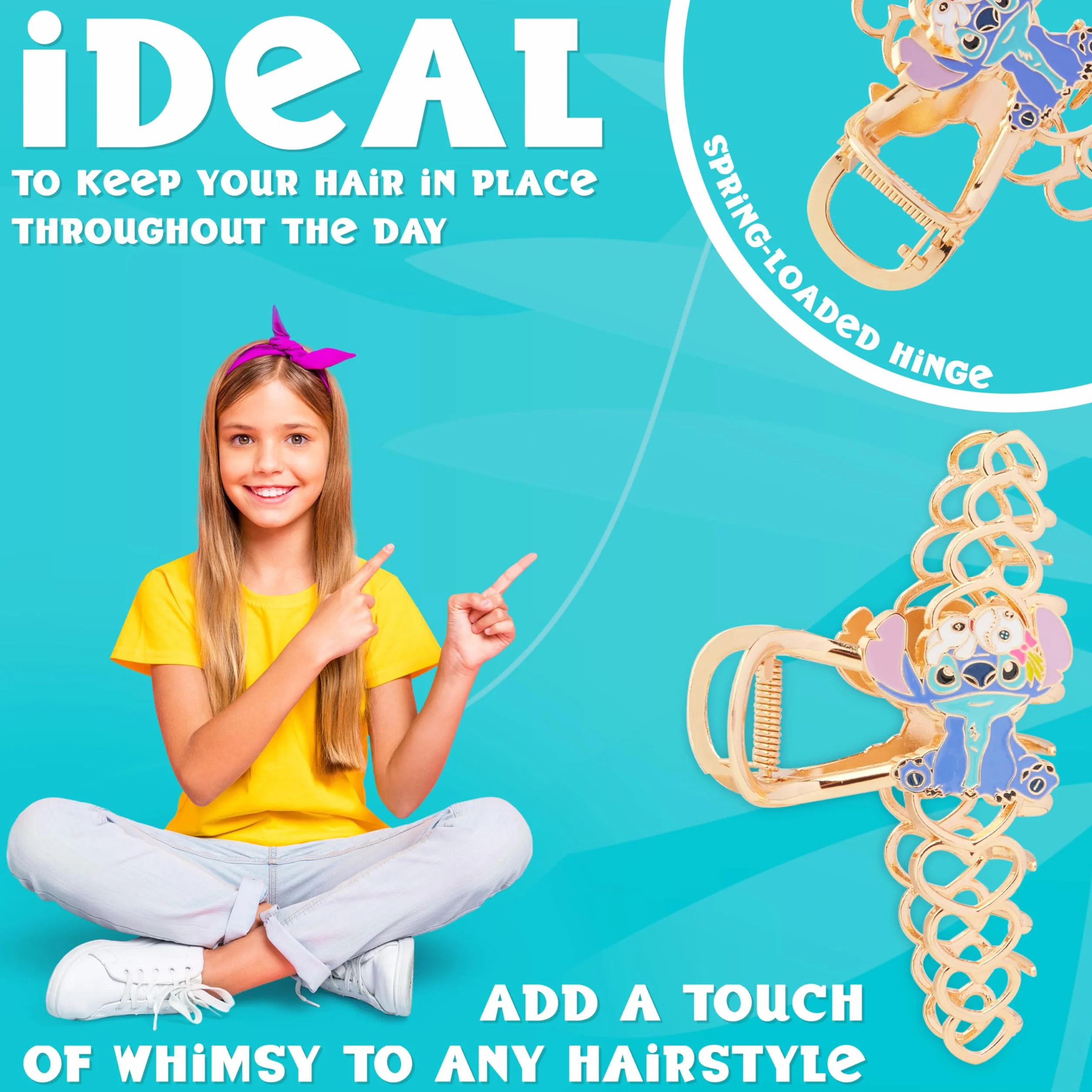 Disney Stitch Spinka do włosów Claw dla nastolatek, urocze akcesoria do włosów - prezenty dla dziewczynek