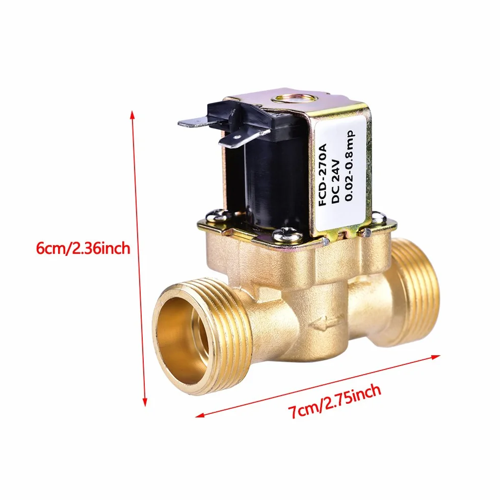 Elektryczny zawór elektromagnetyczny, 3/10.2 cm DC 24 V normalnie zamknięty mosiężny magnetyczny zawór przepływu wody przełącznik przepływu wody do regulacji wody
