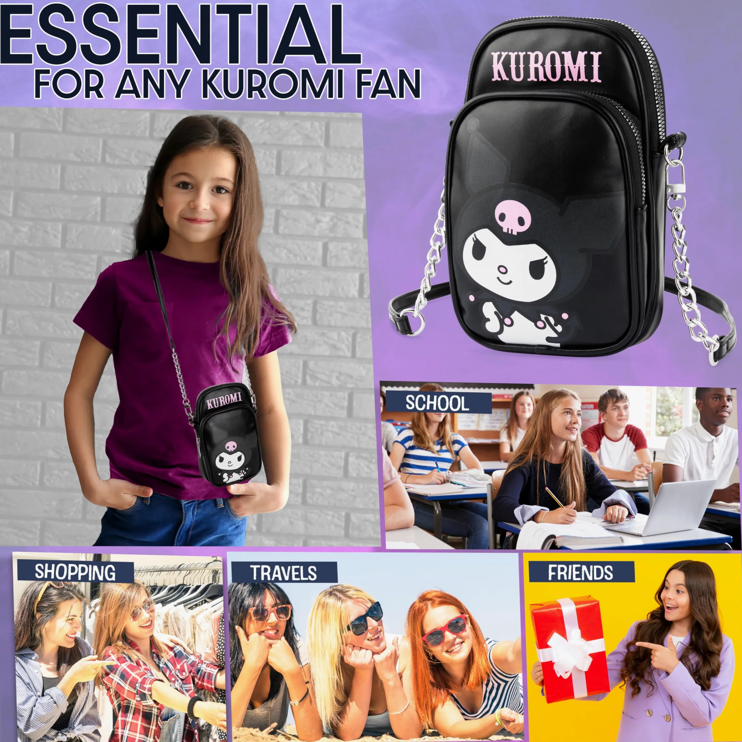 Get Trend Hello Kitty Sanrio Kuromi Torebka na ramię dla dziewczynek, saszetka na telefon, niezbędne akcesoria podróżne Kawaii, prezenty z motywem anime