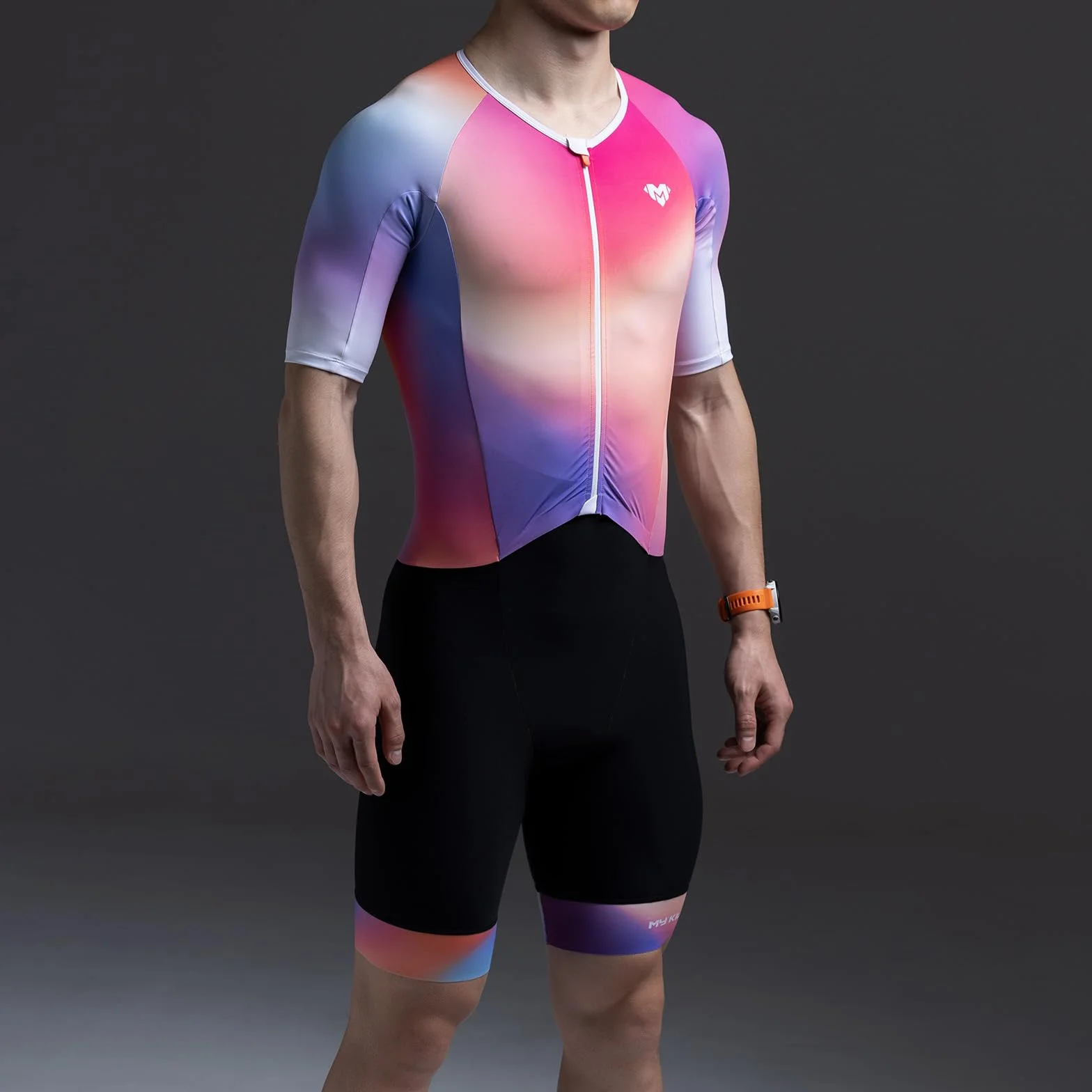 MY KILOMETRE Męski Kombinezon Triathlonowy z Krótkim Rękawem – Jednoczęściowy Trisuit Oddychający i Szybkoschnący z Tylną Kieszenią
