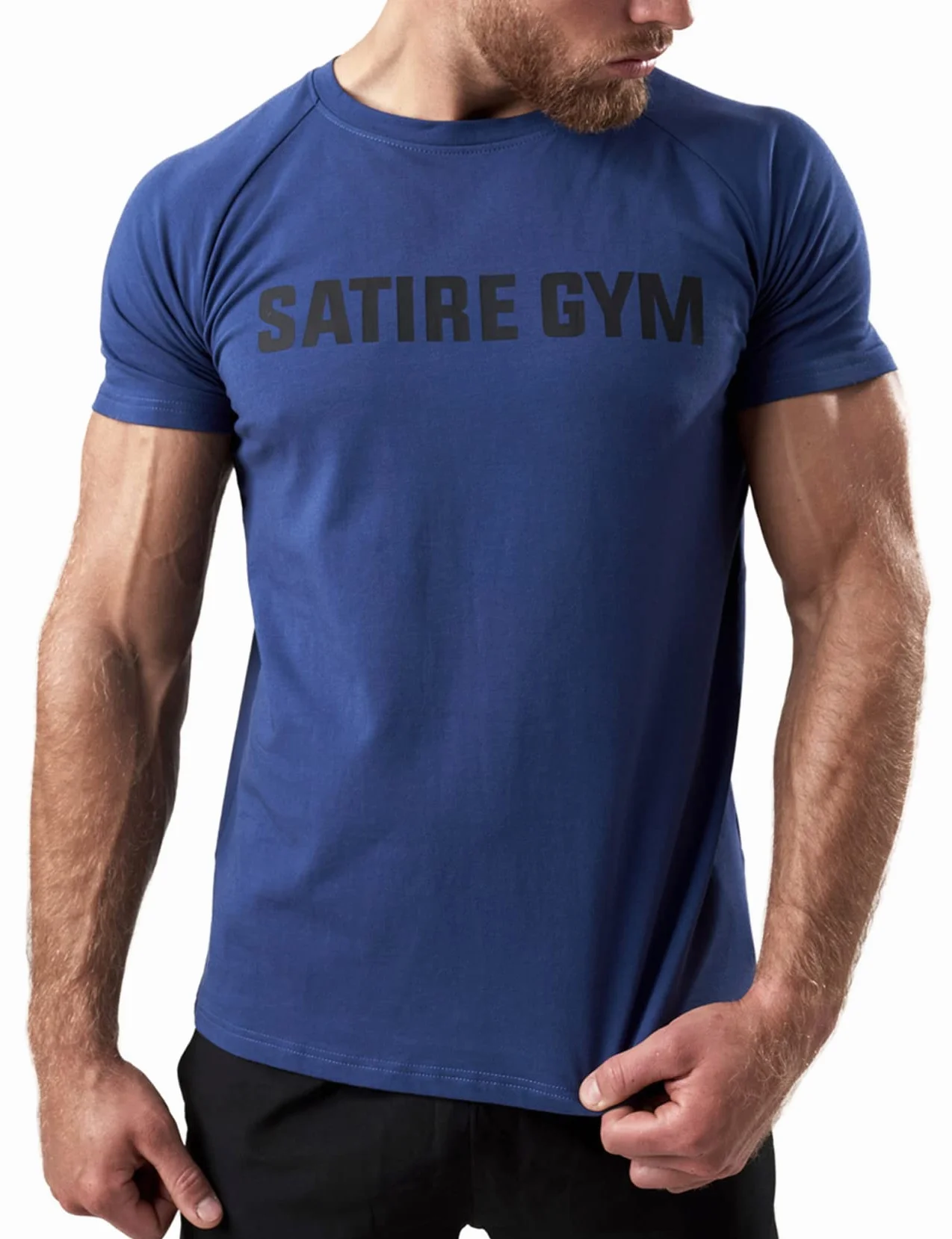Satire Gym - Fitness Slim Fit T-shirt z bawełny, dopasowany i szybkoschnący strój sportowy dla mężczyzn – męska koszulka sportowa na siłownię i fitness