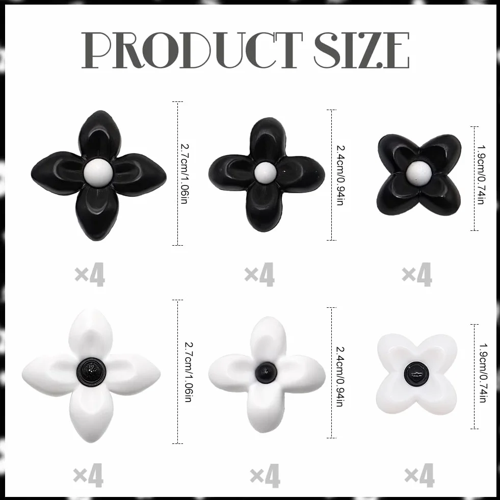 Crocs przypinki w kwiaty, 24 sztuki, czterolistne koniczyny, charmsy, charmsy, cute clogs, dekoracja dla dziewcząt, nastolatek, kobiet, chodaki i pantofle z dziurkami