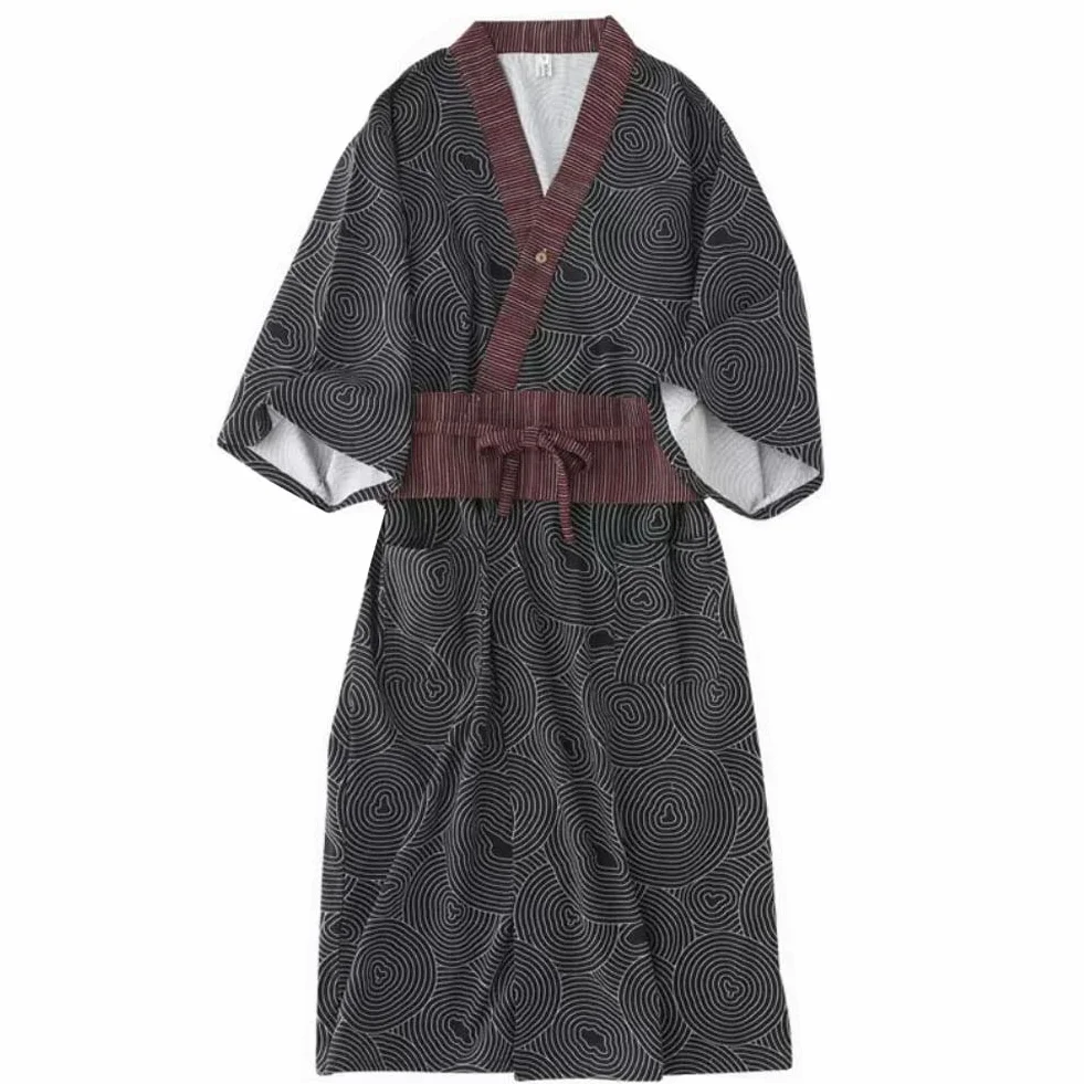 Fancy Pumpkin Yukata męskie kimono, ubranie do sauny parowej, pidżama, Khaki1195XL, XL