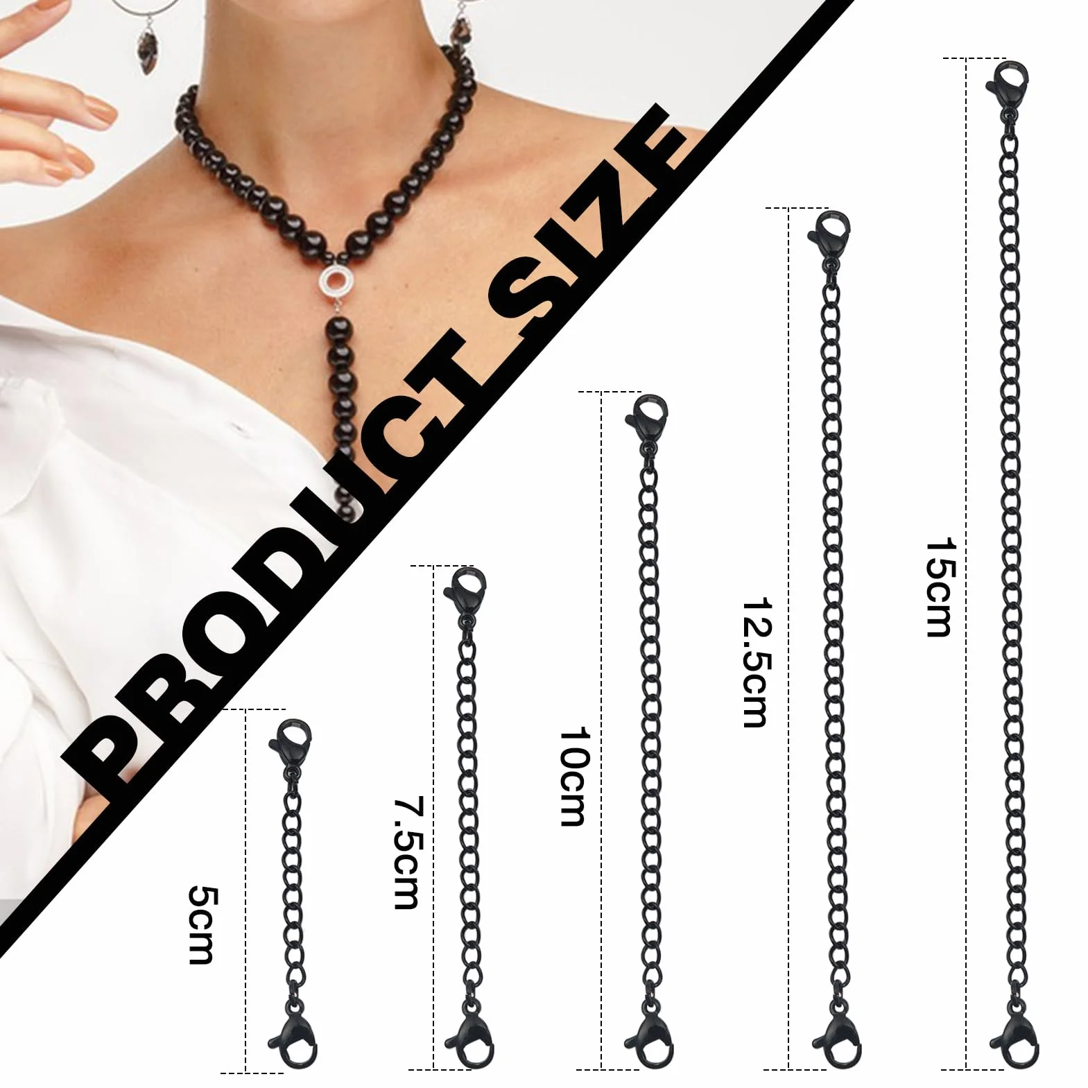 Przedłużenie łańcucha ze stali nierdzewnej czarny 5 rozmiarów 5-15 cm do naszyjników bransoletek DIY