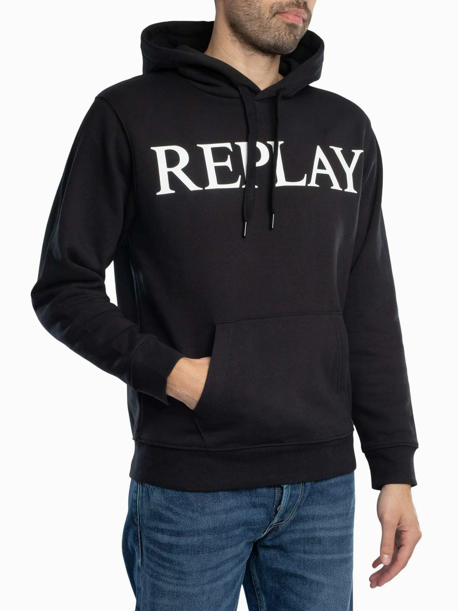 Replay Męska bluza z kapturem Basic, 098 BLACK, XL
