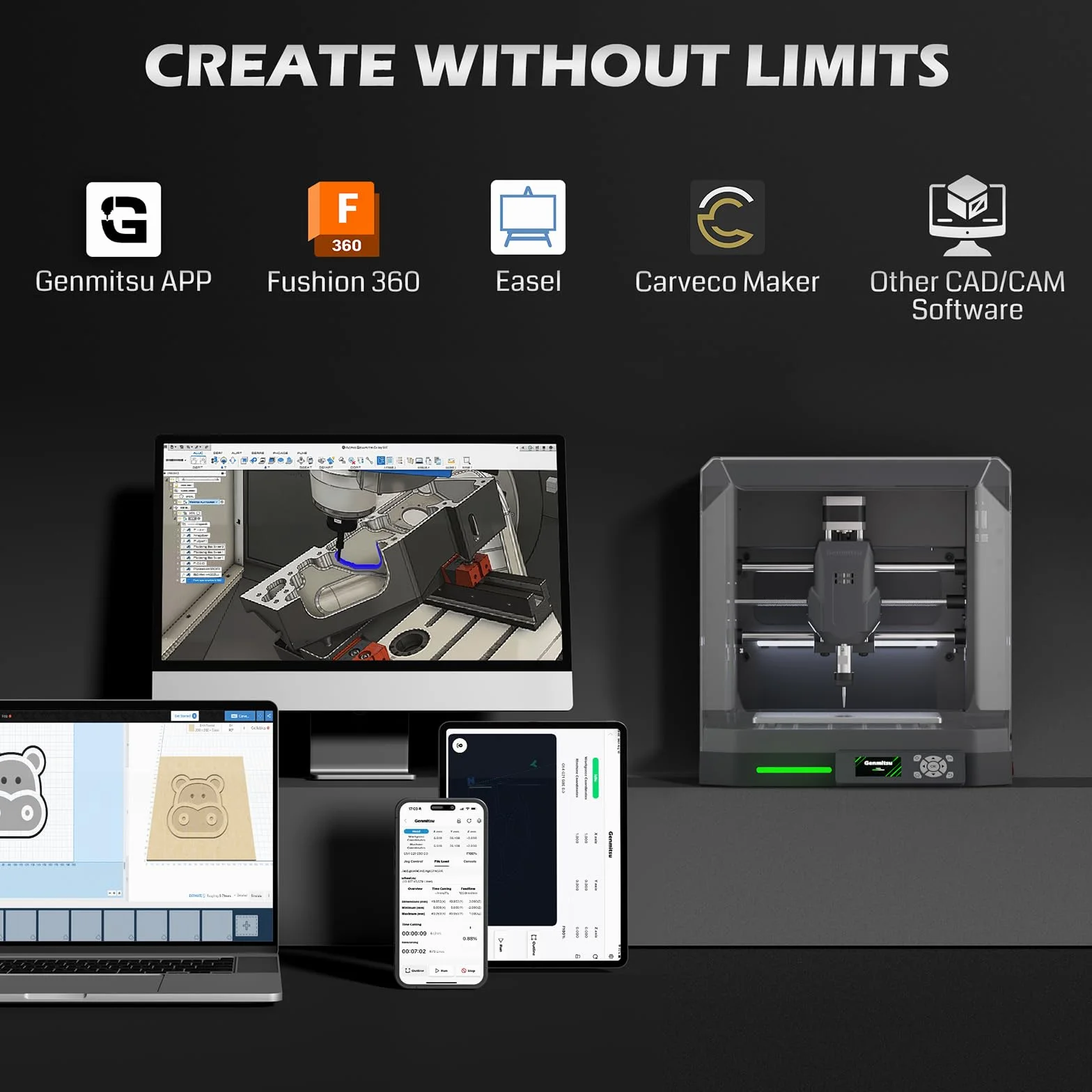 Genmitsu Cubiko frezarka CNC z obudową, frezarka PCB, Smart Desktop CNC z automatycznym sondowaniem Z, obsługa WiFi i aplikacji, idealna do polerowania, rysowania, obróbki drewna