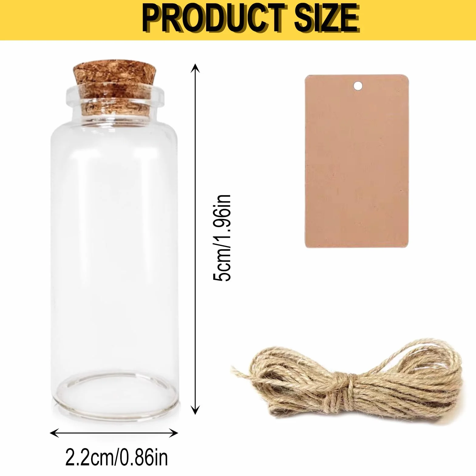 30 szt. 10 ml mini buteleczki szklane na życzenie, małe probówki z korkiem, butelka na wiadomości, 30 linek konopnych, 30 kart z etykietami na wesele, do dekoracji, na życzenie