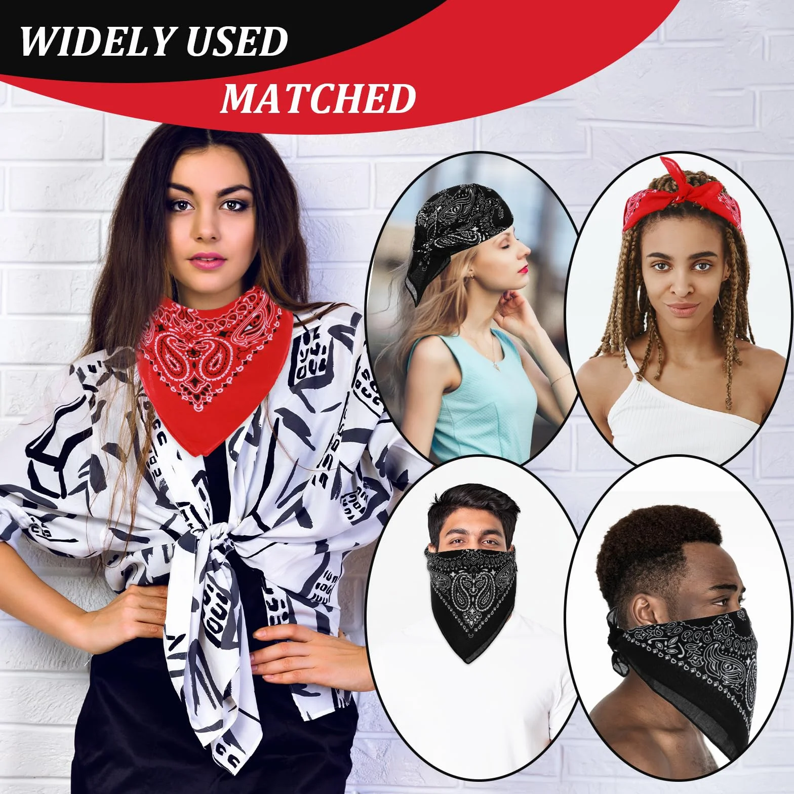 Yuanout 2 bandany Paisley, 100% bawełna, metoda samochodowa lub modna, uniwersalne bandany dla mężczyzn i kobiet, czarny i czerwony, L