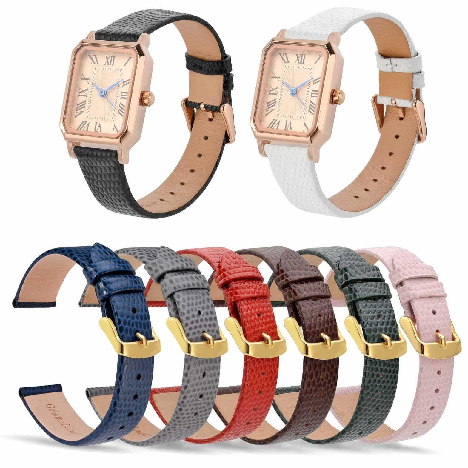 Annefit 10 mm 12 mm 13 14 15 16 18 20 mm damskie paski do zegarka z teksturą jaszczurki, skórzany pasek zastępczy