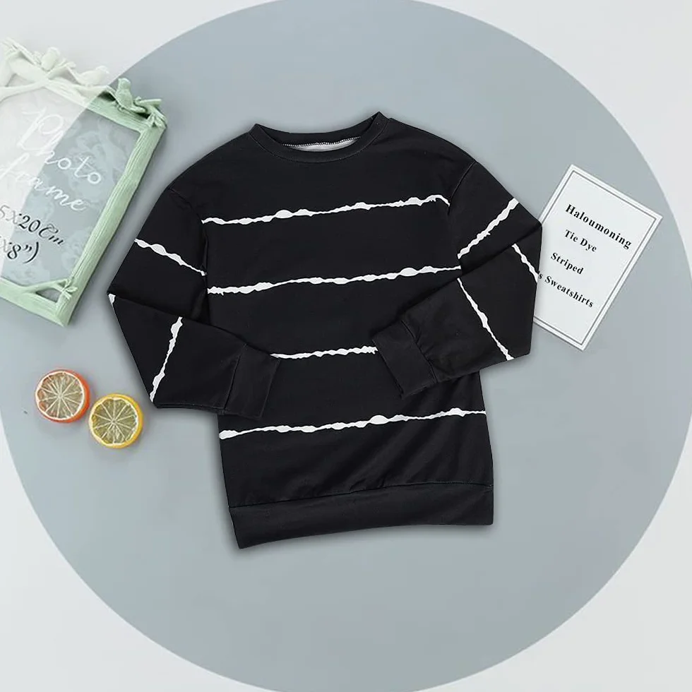 Haloumoning Bluza dziewczęca w paski, okrągły dekolt, sweter dziecięcy, casualowy, długi rękaw