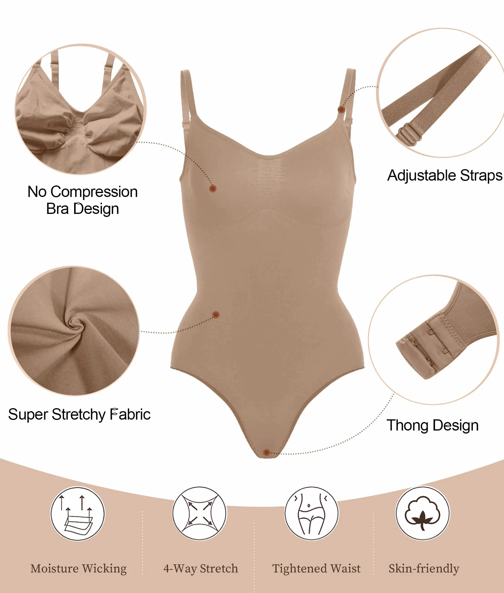 SHAPERX Damskie Body Modelujące Brzuch Bezszwowe Stringi Regulowane Paski Bielizna