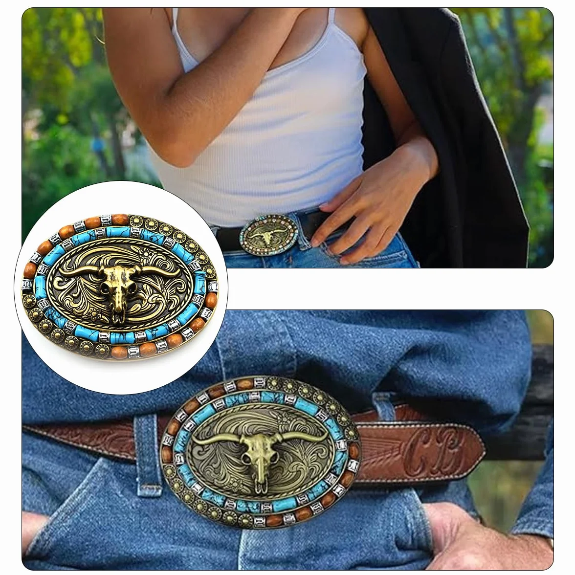 Namvo Western klamra do paska z głową krowy klamra do paska vintage męska klamra do wymiany i dekoracji