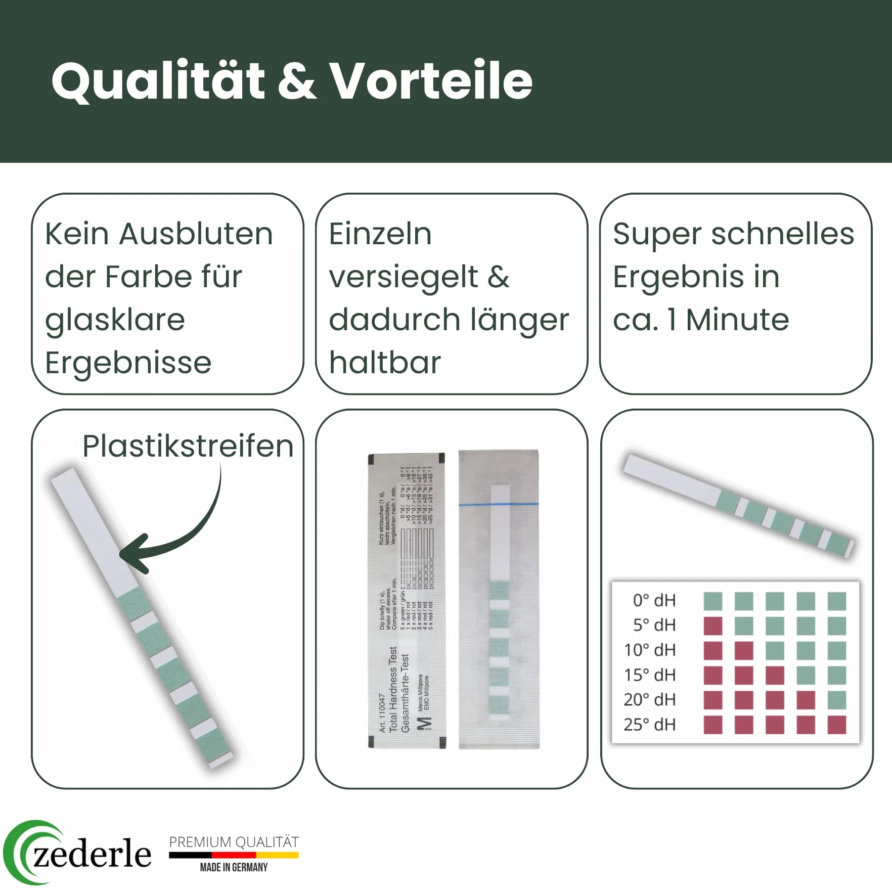 zederle 5 sztuk pasków testowych twardości wody, zestaw testowy pakowany pojedynczo, uszczelniony, niemiecki zakres twardości w dH°, test twardości wody, test wapna, test twardości całkowitej – do