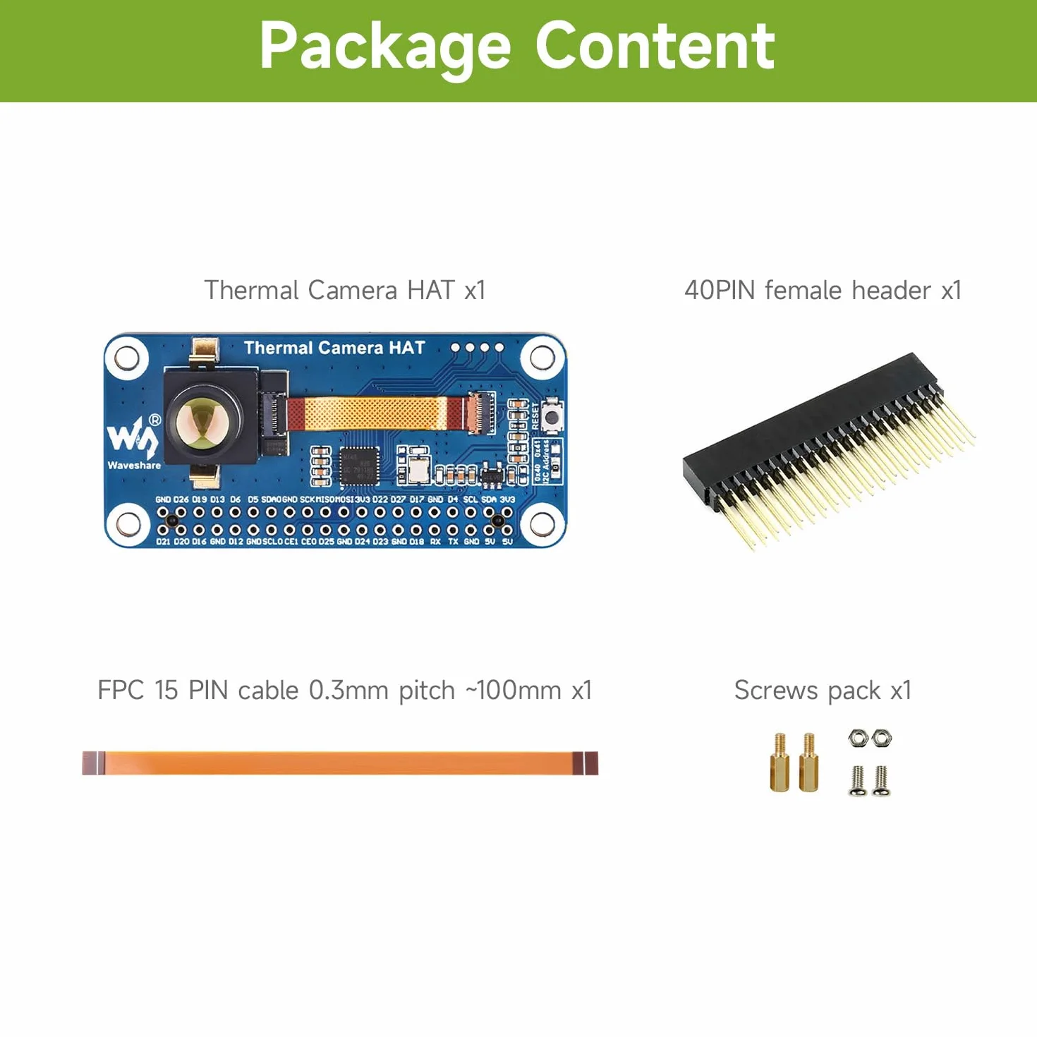 Waveshare Long-Wave IR Thermal Imaging Camera Module, 80×62 Pixels, 45°FOV, Available with 40PIN GPIO Header