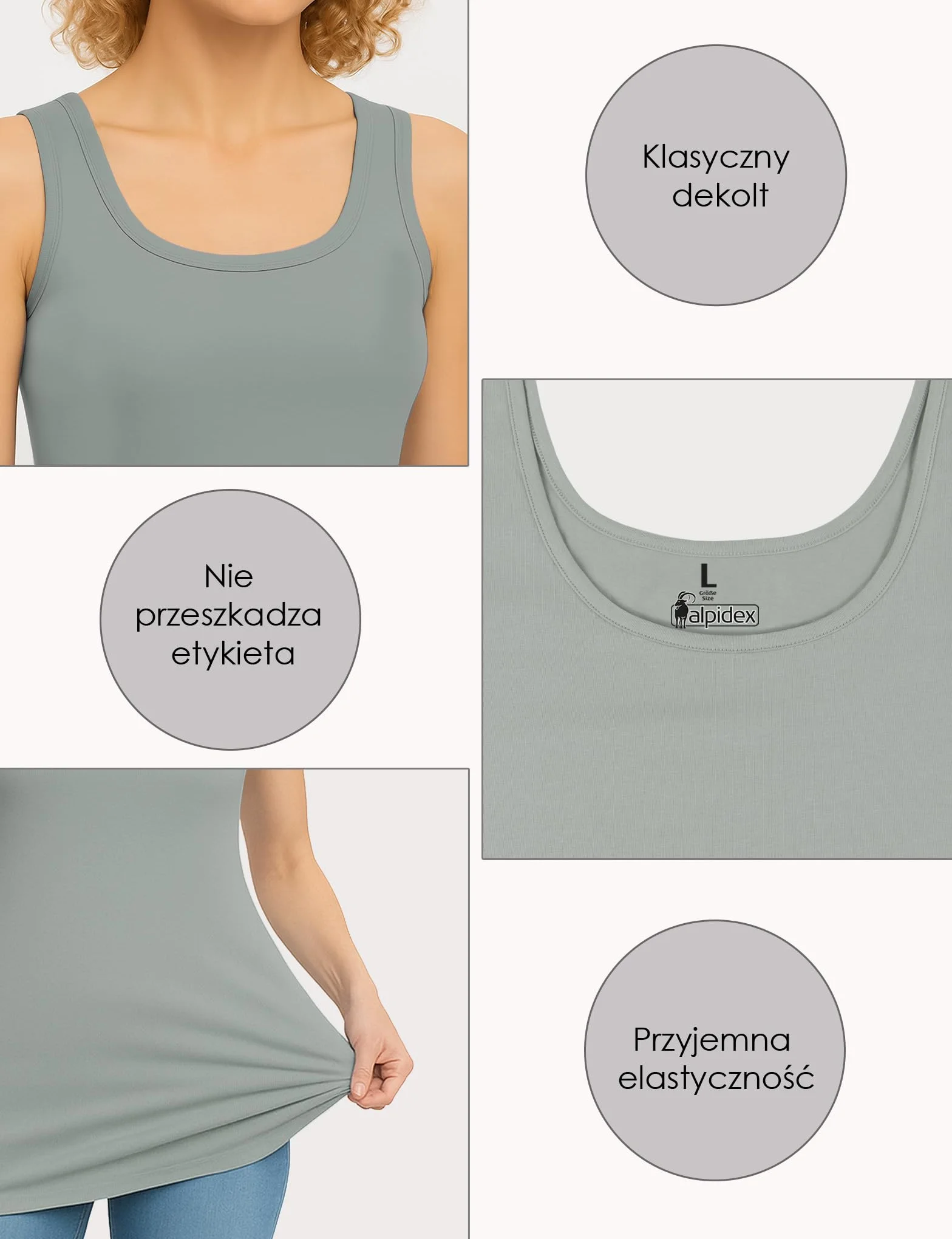 ALPIDEX Koszulka na Ramiączkach Damska Zestaw 4 Podkoszulki Bawełna Stretch Bez Rękawów Basic Gładka