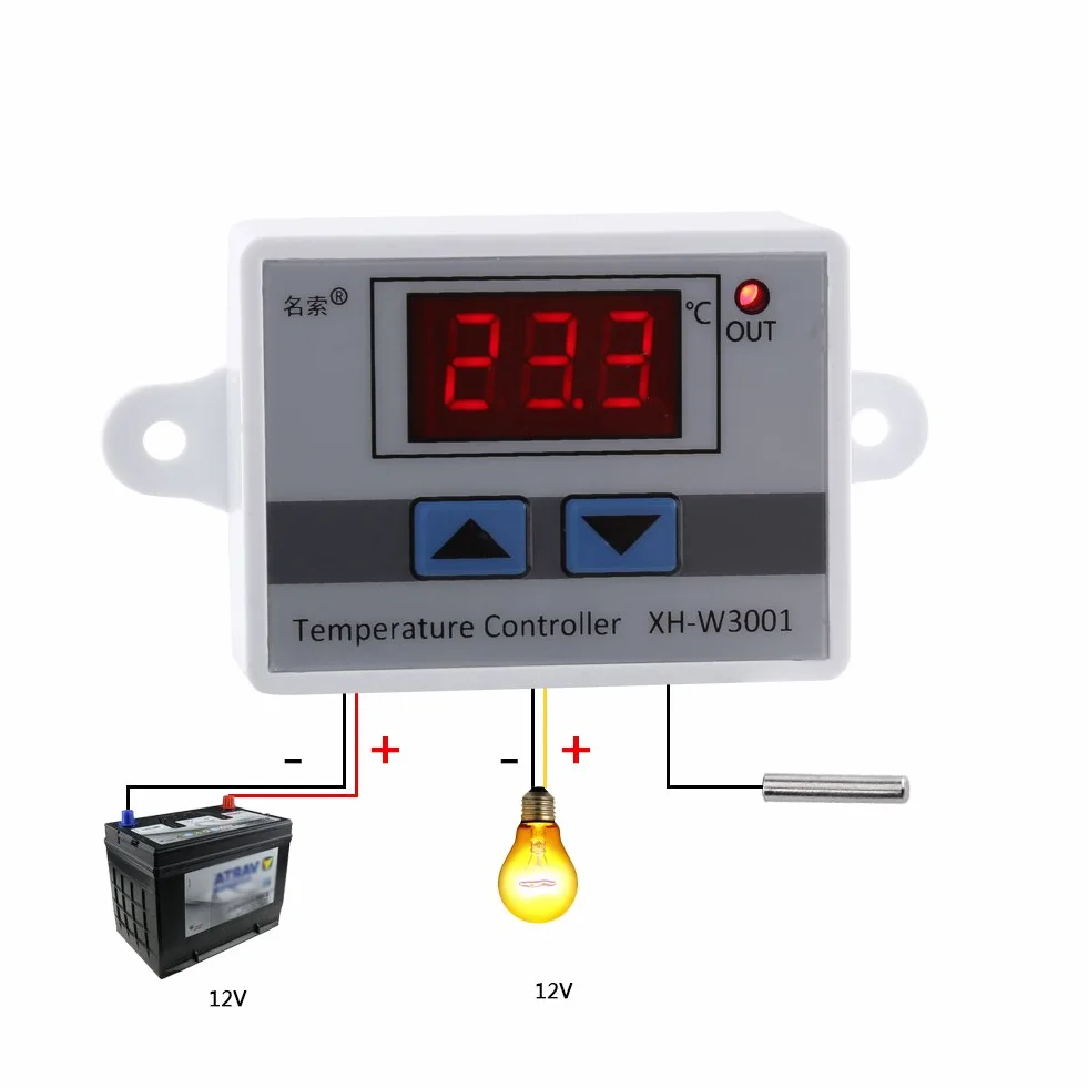 Walfront XH-W3001 - Wielofunkcyjny cyfrowy termostat LED do regulacji temperatury z czujnikiem, 2 stopnie grzania i chłodzenia