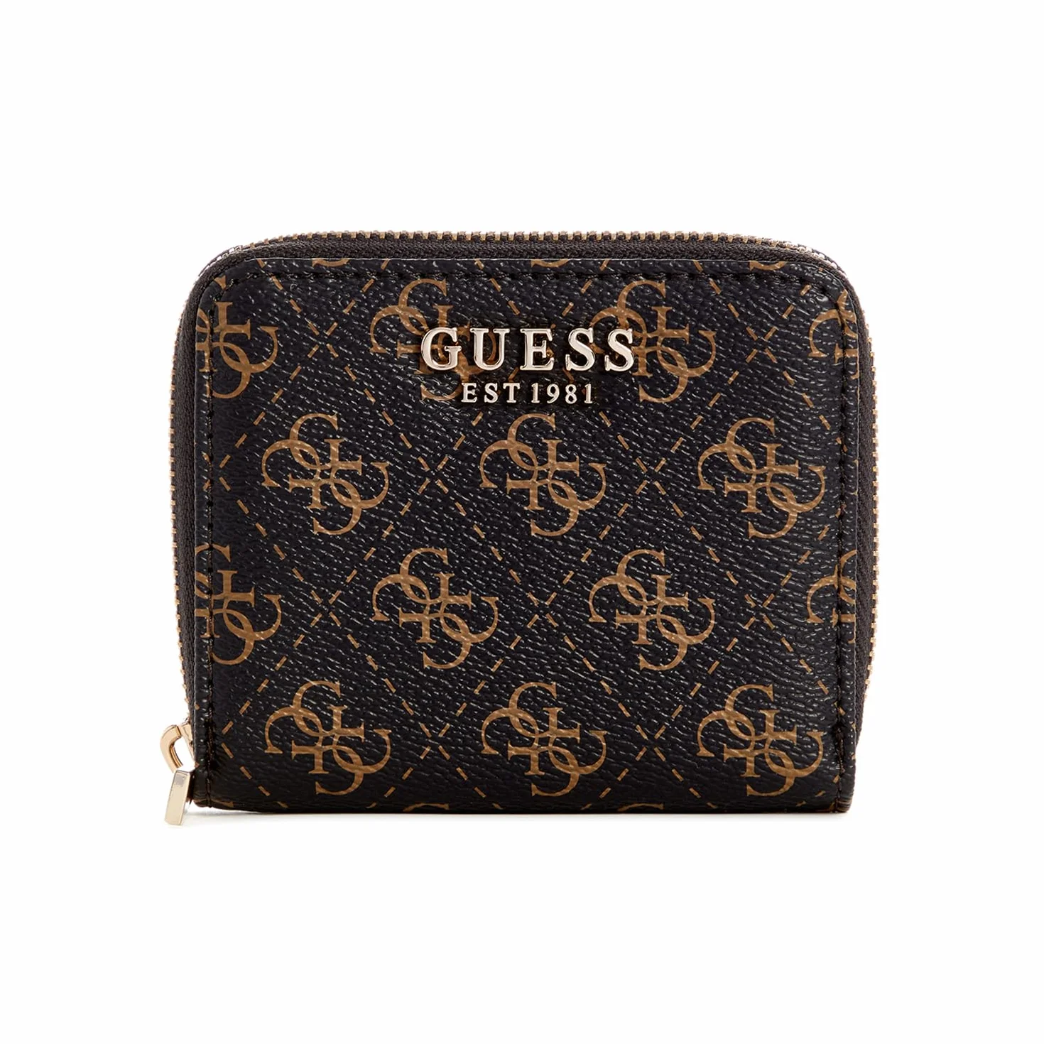 GUESS Laurel SLG Small Zip Around Bag, Brązowe logo, jeden rozmiar