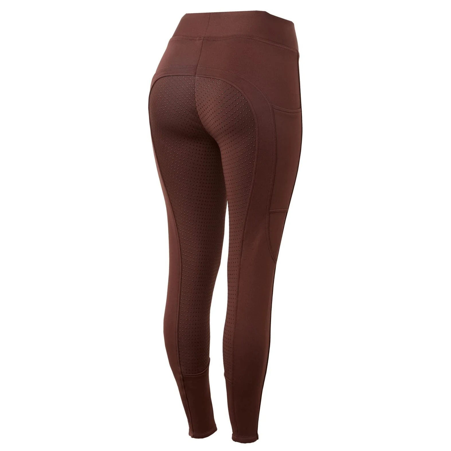 HORZE Damskie legginsy termiczne Active z kieszenią na telefon komórkowy, spodnie do jazdy konnej, termiczne bryczesy damskie, Rum Raisin Brown, 36