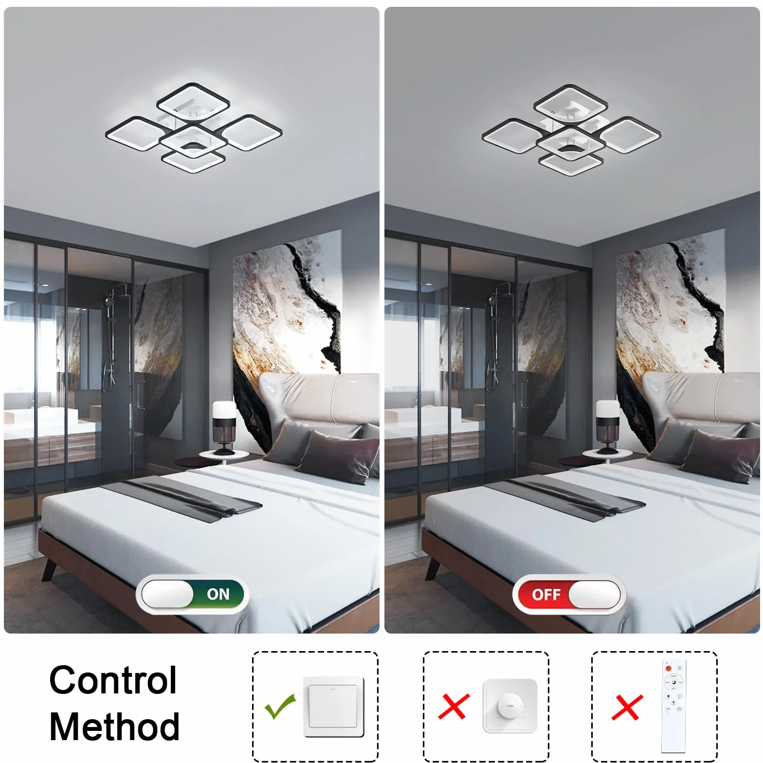 Lampa sufitowa LED 75W 6500K kwadratowa akrylowa czarna do salonu