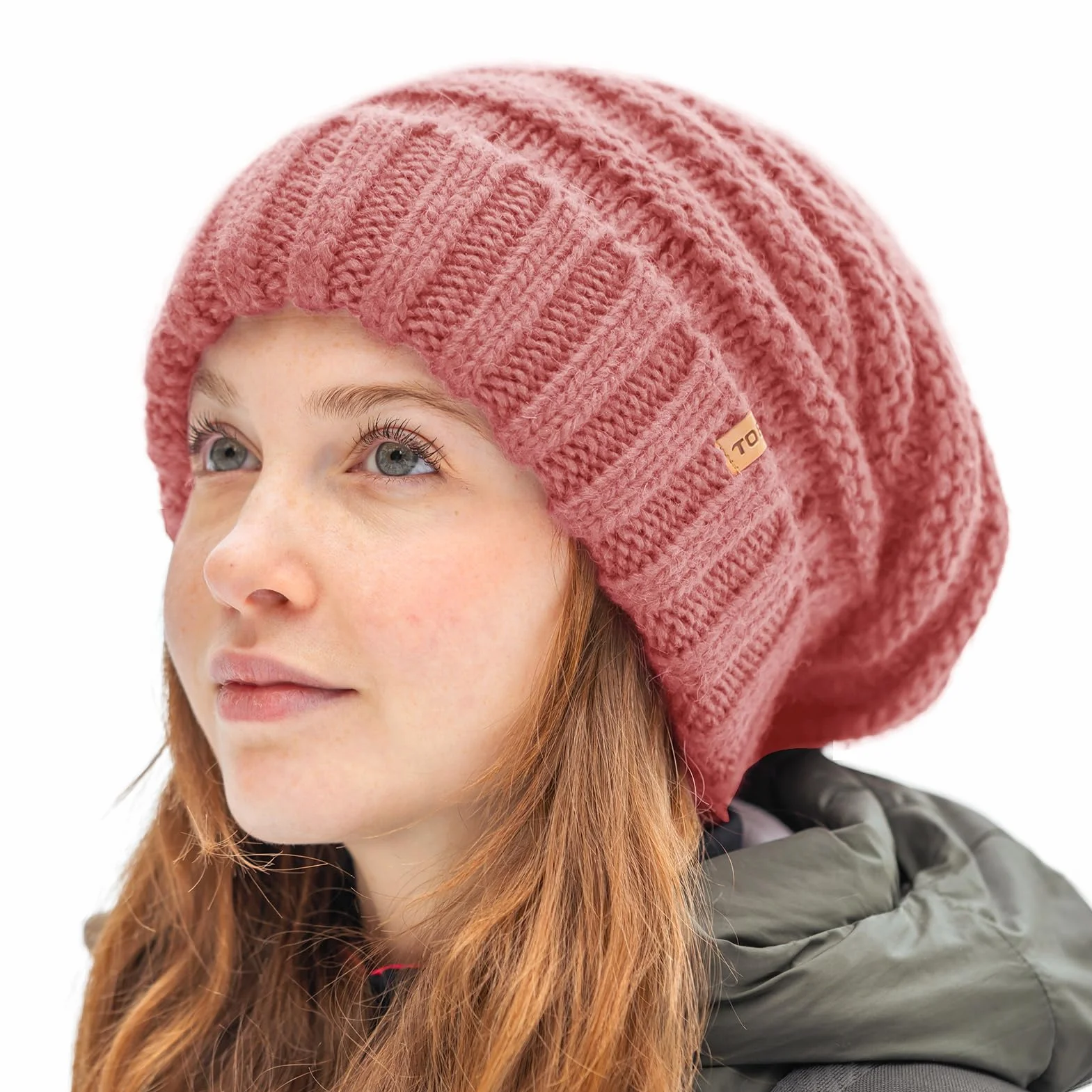 TOP-EX M/L/XL 100% wełna Slouch Beanie damska ciepła czapka zimowa czapka dzianinowa z podszewką polarową