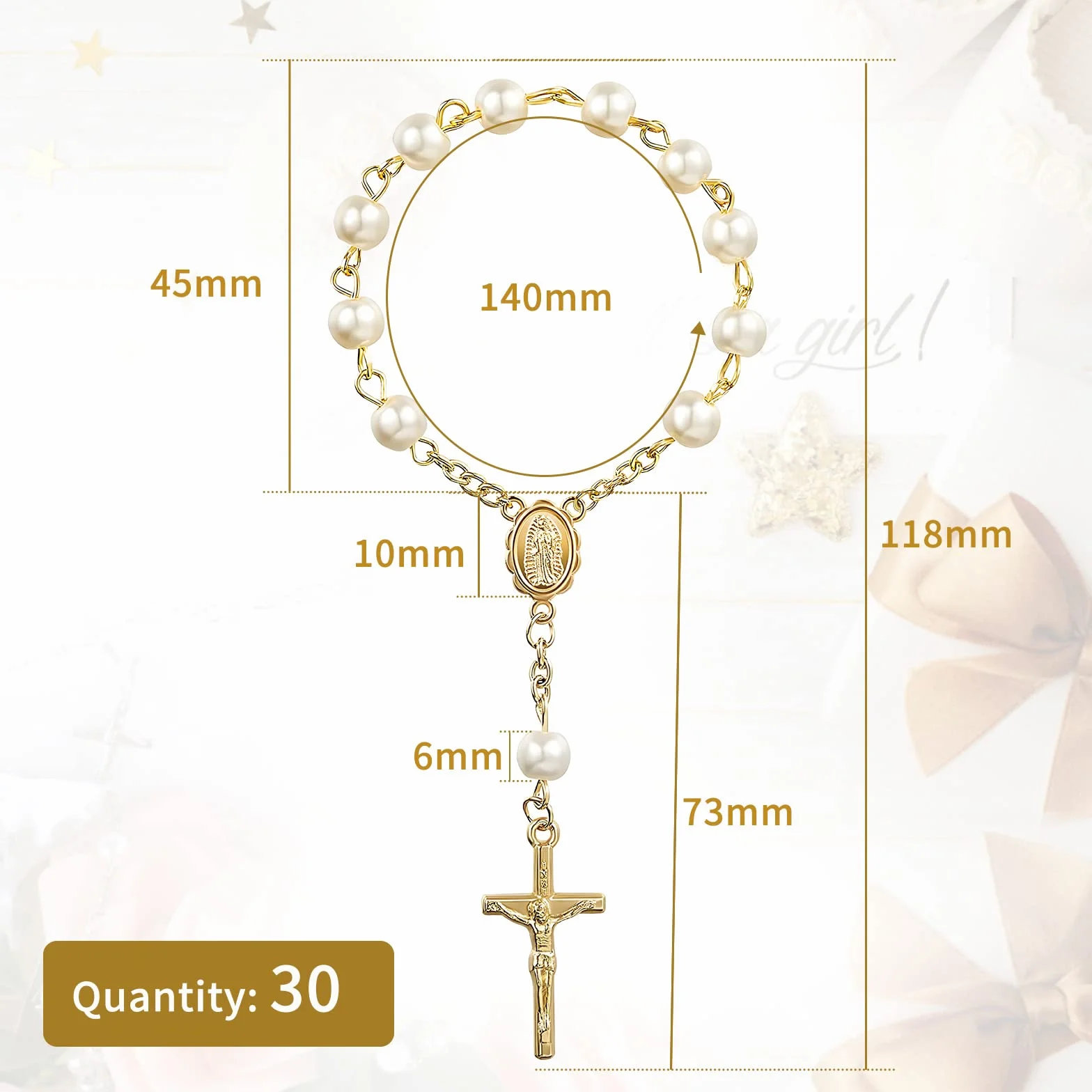 SWAWIS Różaniec do chrztu, prezent dla gości na chrzest, Mini (6mm), Metal