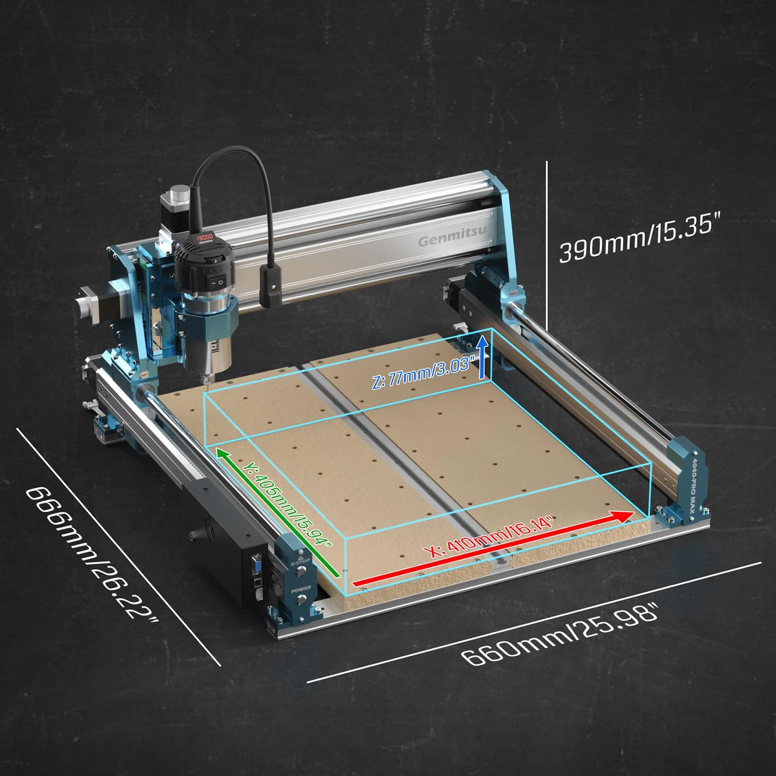 Genmitsu 4040-PRO MAX Maszyna CNC z trymerem 710 W, napędzanie szyną liniową, 3-osiowa maszyna do grawerowania drewna, metalu, akrylu, do frezowania
