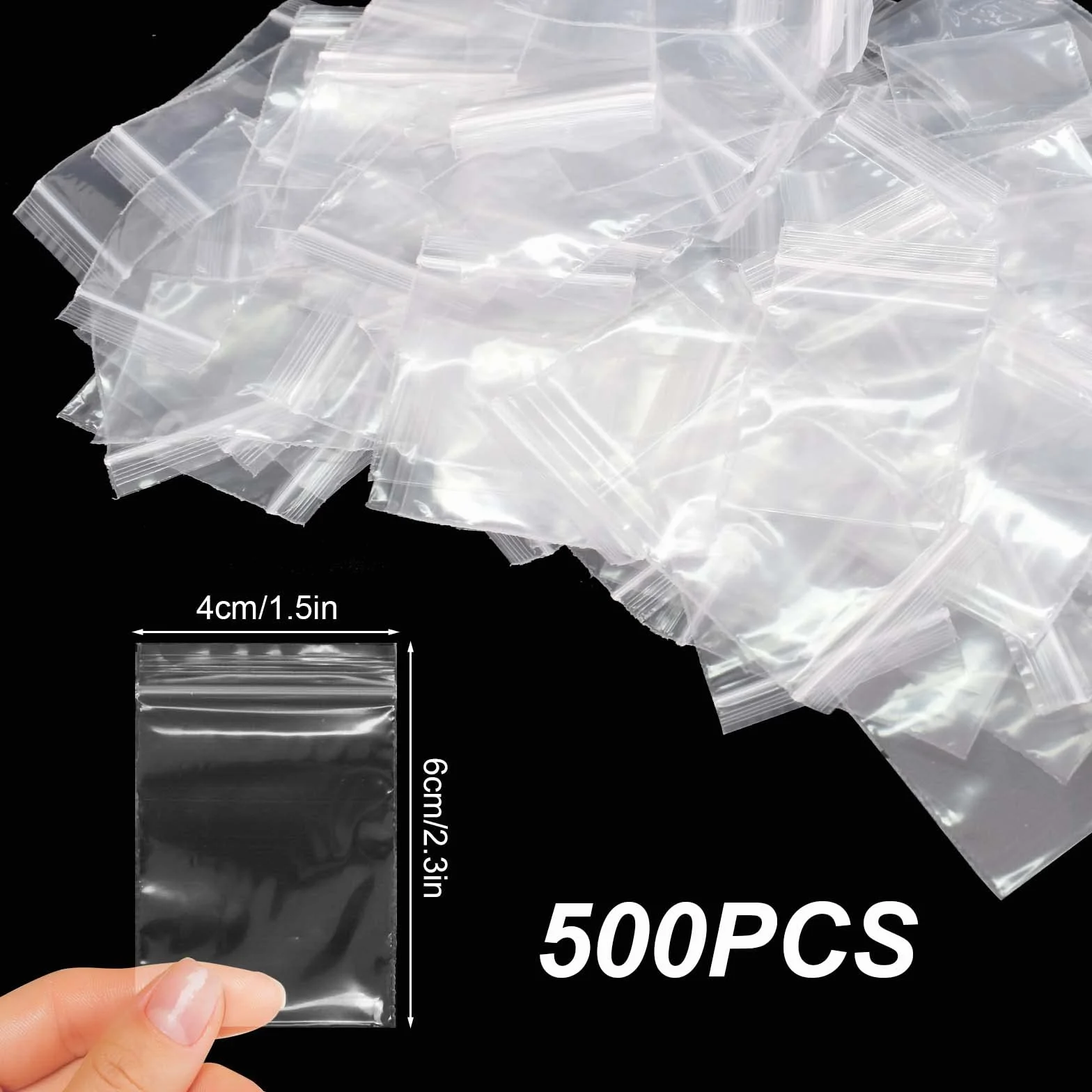500 małych torebek z zamkiem błyskawicznym, przezroczyste plastikowe torby z zamkiem błyskawicznym, do przechowywania biżuterii, do pakowania ciastek czekoladowych, 6 x 4 cm