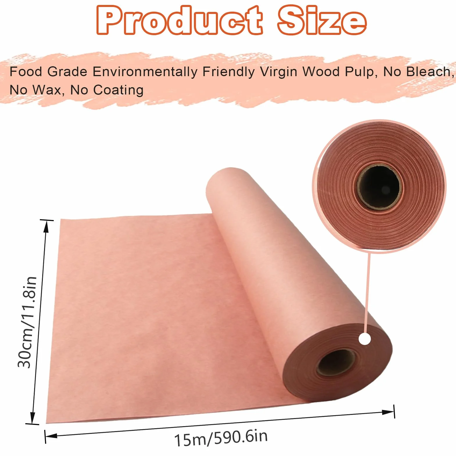 Pink Butcher Paper BBQ papier typu kraft, 30 cm x 15 m, różowy papier rzeźniczy, papier rzeźny, akcesoria do grilla, wędzarni, mięsa ryb, BBQ, piekarnika