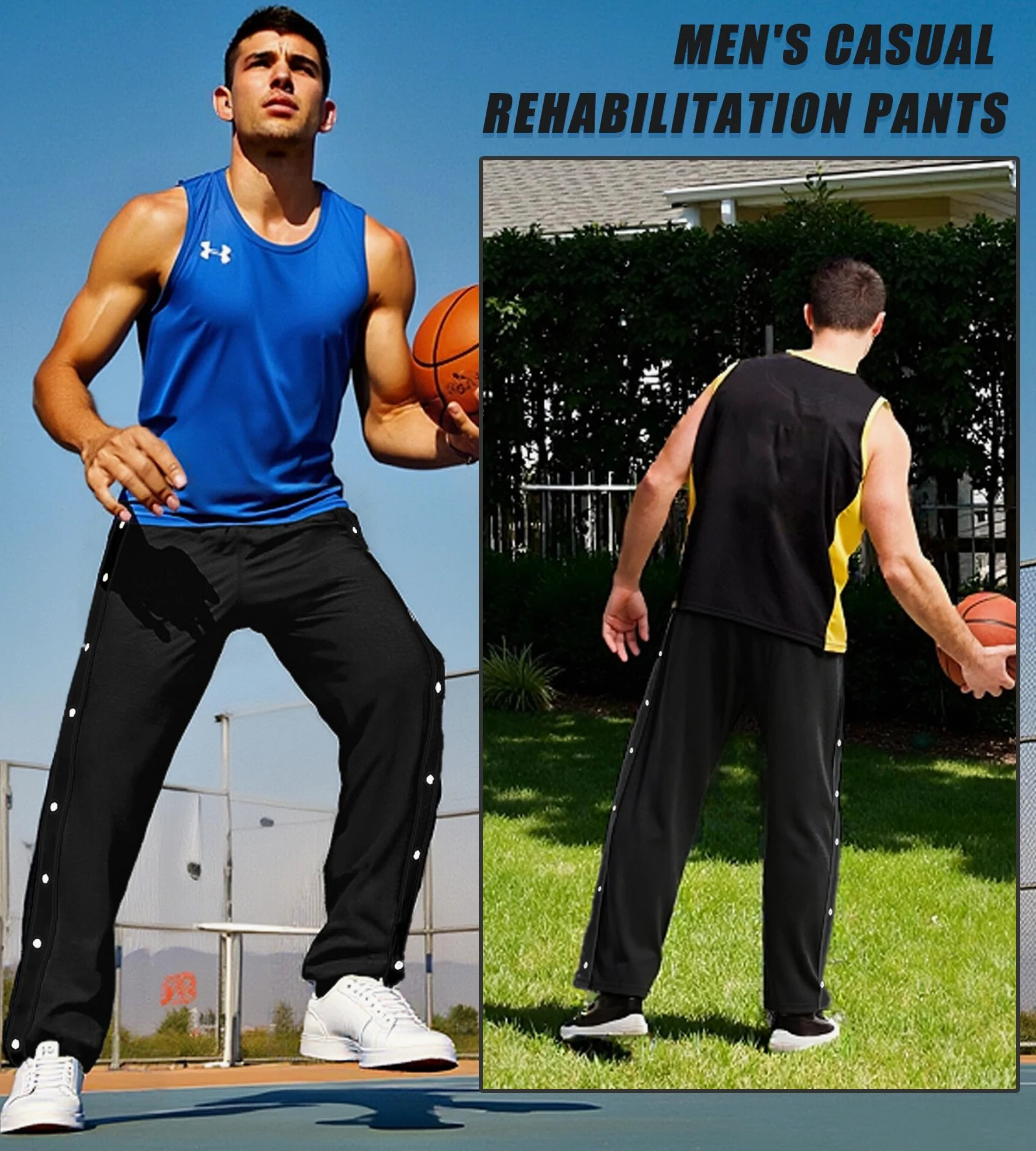 Męskie spodnie do biegania rehabilitacyjne z bocznym otwarciem spodnie dresowe z zatrzaskami workowate spodnie sportowe pooperacyjne Fitness Jogging
