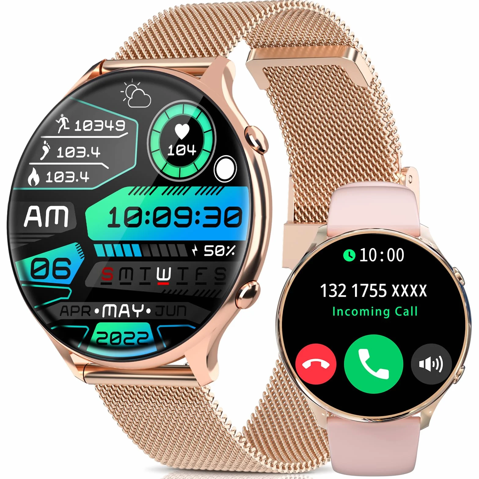 Zegarek damski Smartwatch, 1,39" fitness z połączeniami i WhatsApp, 120 sportowy, asystent głosowy, powiadomienia o wiadomościach, krokomierz, okrągły monitor zdrowia dla systemu Android iOS (różowy)