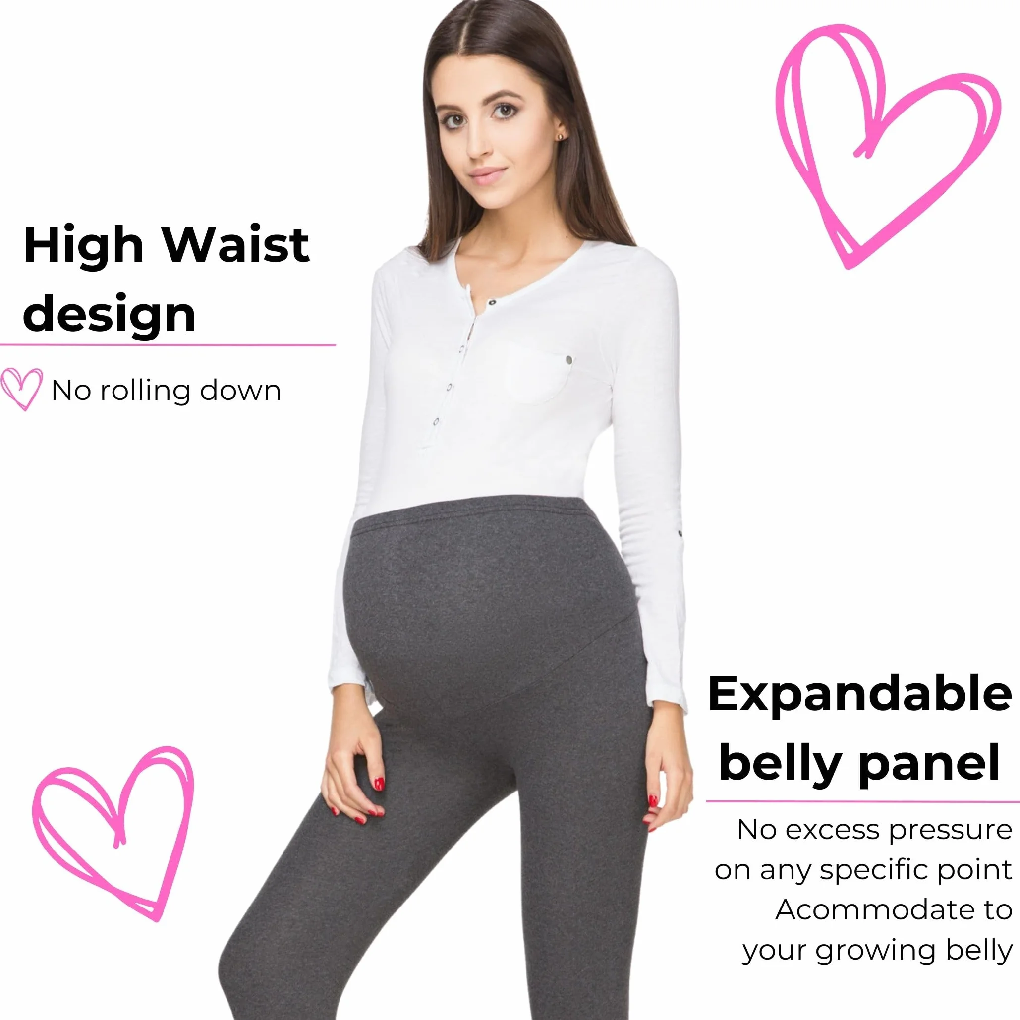 FUTURO FASHION Damskie legginsy ciążowe z podszewką polarową, strzemiona wygodne ciążowe zimowe bawełniane legginsy nad uderzeniem podparcie brzucha rozciągliwe regulowane spodnie z wysokim stanem, 8