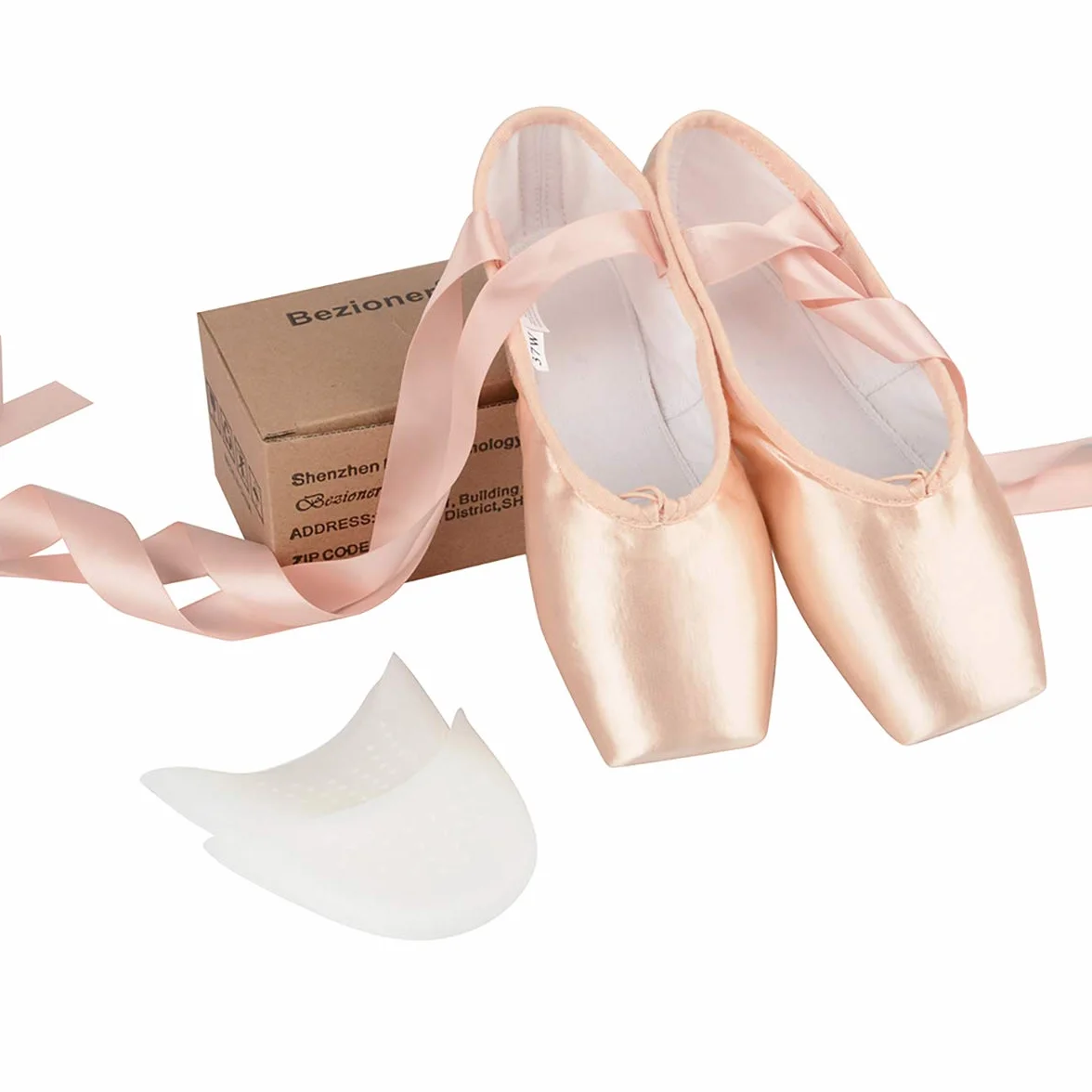 Różowe buty baletowe pointe z noskami, wstążką i czubkami dla kobiet