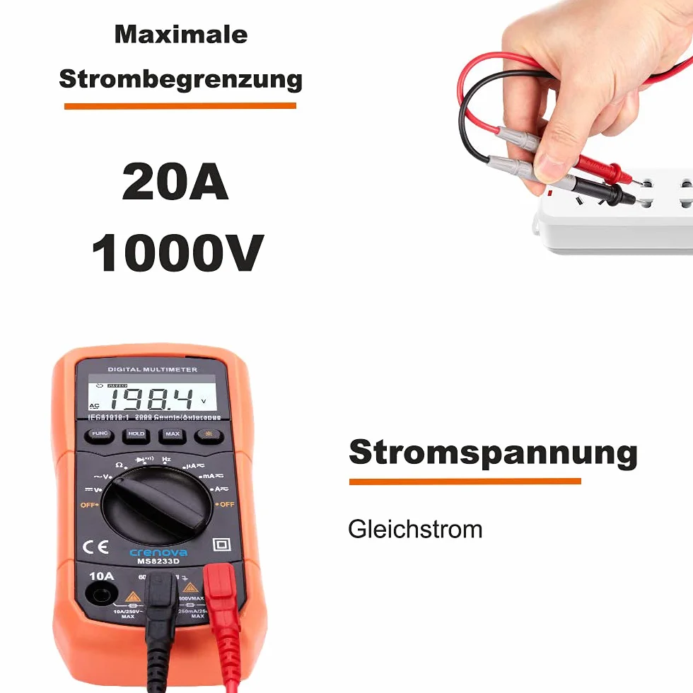 Przewody pomiarowe, 1000 V / 20 A, 1 para kabli multimetrowych 107 cm, czarny i czerwony