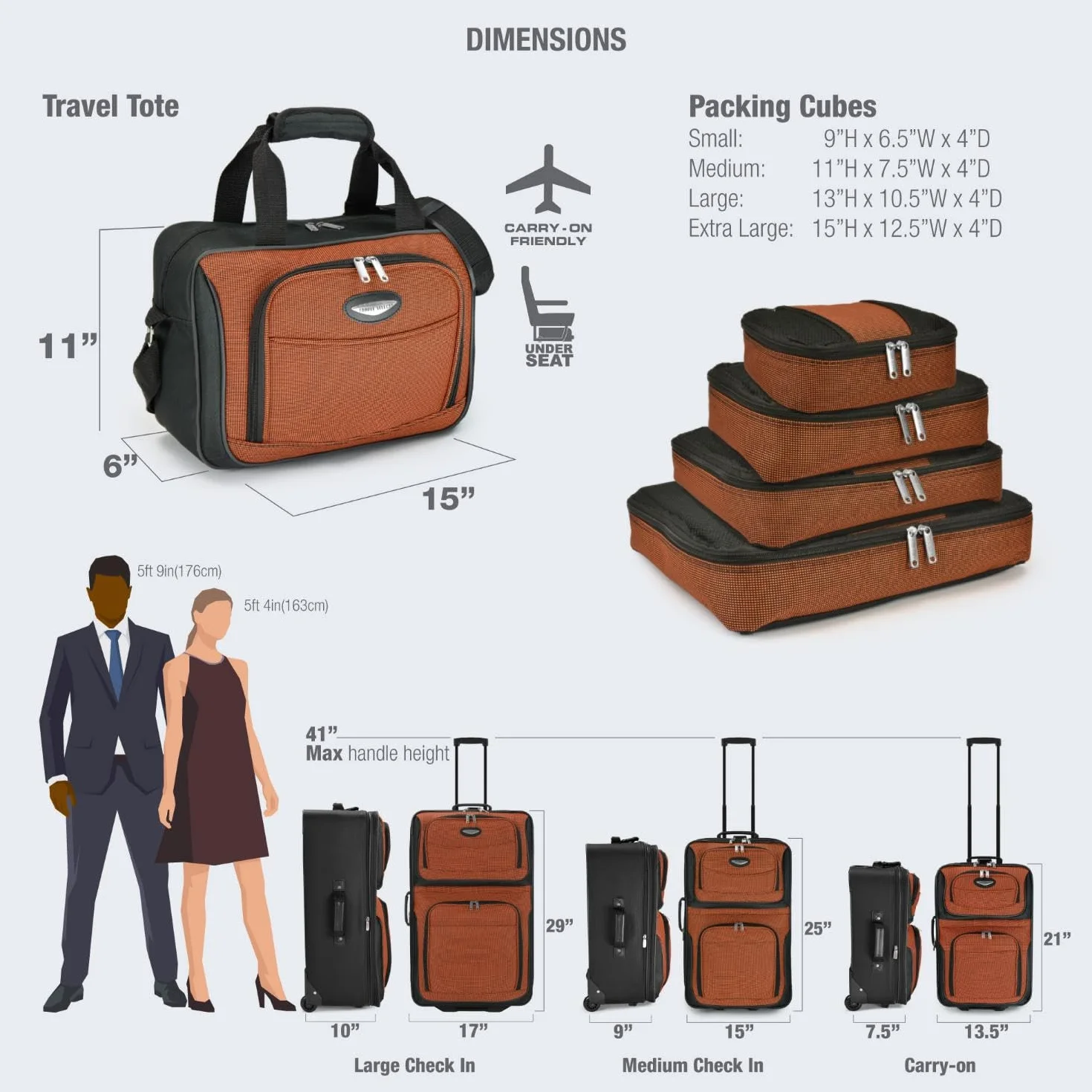 Traveler'S Choice Uniseks Amsterdam Zestaw Walizek, Pomarańczowy, 74 x 43 x 25 cm; 63,5 x 38,1 x 23 cm; 53 x 33 x 19 cm; 38 cm x 28 x 15 cm
