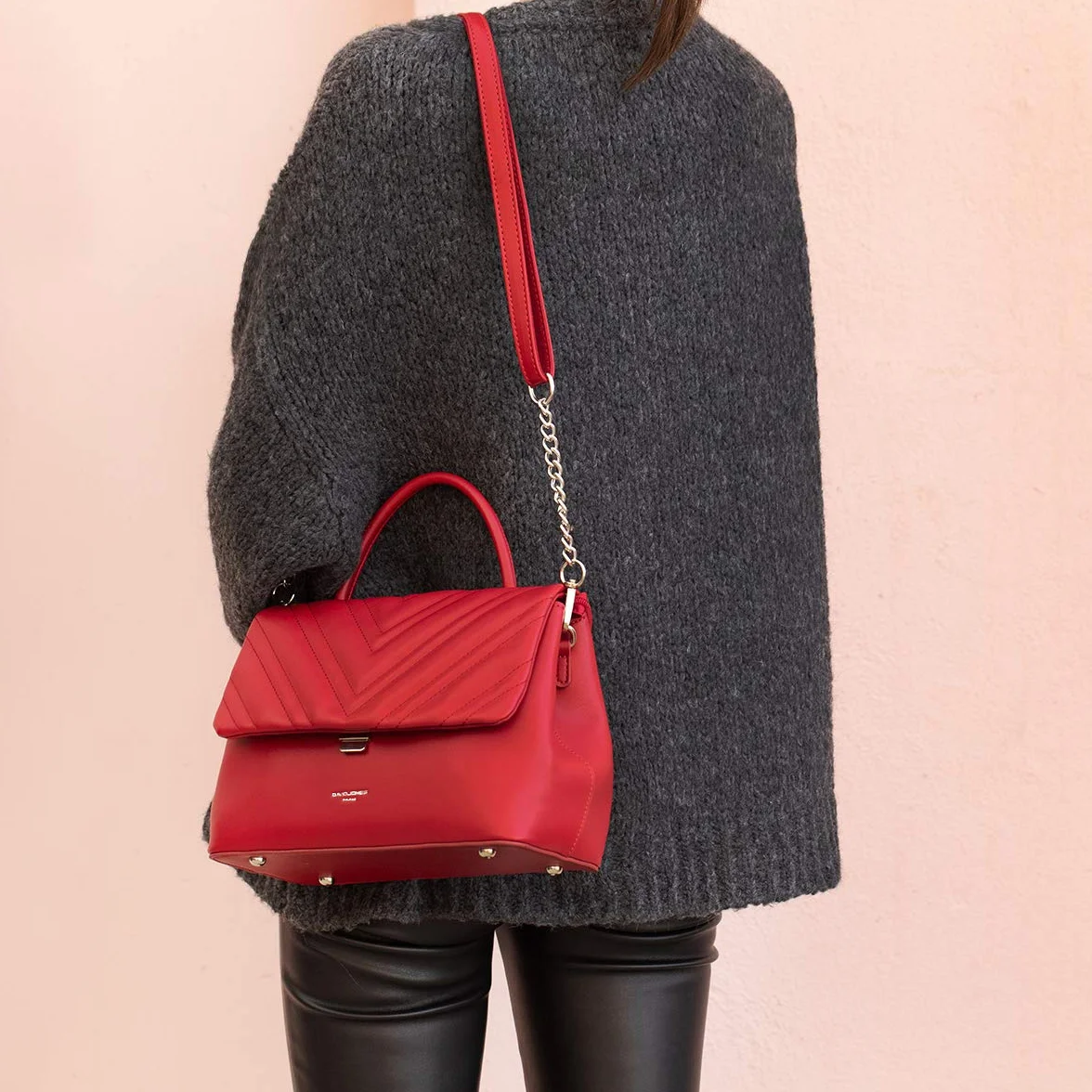David jones - Damska Torba na Ramię Pikowana - Torebka Klapką Skóra PU - Crossbody Messenger Bag - Torby z Uchwytem - Kobiet Tornister - Modna Elegancka - Czerwony
