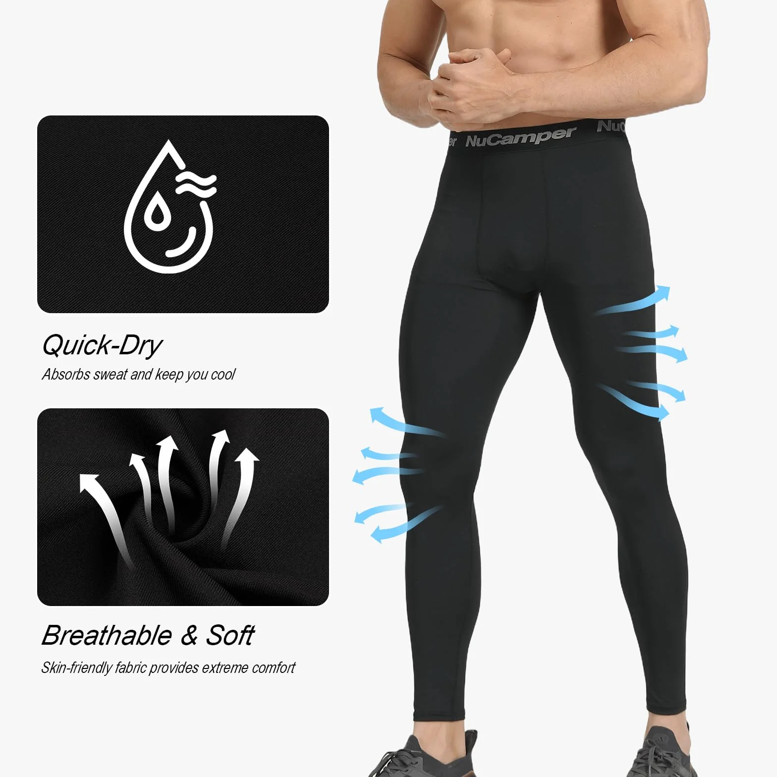 NuCamper Spodnie Kompresyjne Męskie Legginsy, Oddychające Funkcyjne, Szybkoschnące Fitness, Dopasowane w Pasie, Spodnie Sportowe, Spodnie Do Biegania, Spodnie Fitness, Spodnie Treningowe