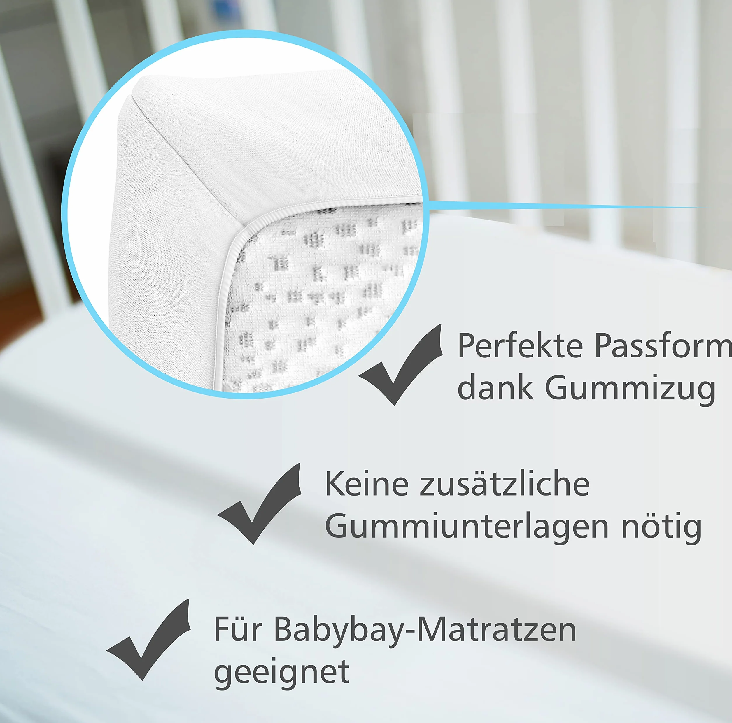 Wodoszczelne prześcieradło z gumką, srebrno-szare, 89 x 50 cm, kompatybilne z Babybay Maxi, Midi, Boxspring, Comfort i Comfort Plus – prześcieradło z gumką, z wbudowanym oddychającym
