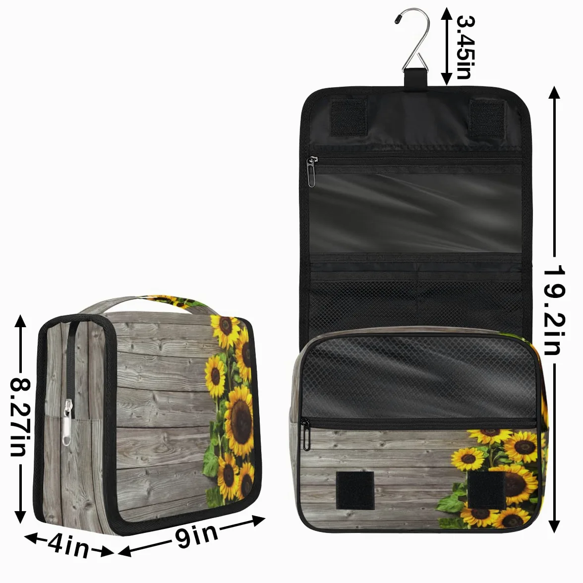 Słonecznik Deski Podróżna Kosmetyczka Słonecznik Retro Mycie Torba Unisex Wiszące przybory toaletowe Kosmetyczka Organizer do makijażu, wielobarwny, Jeden rozmiar