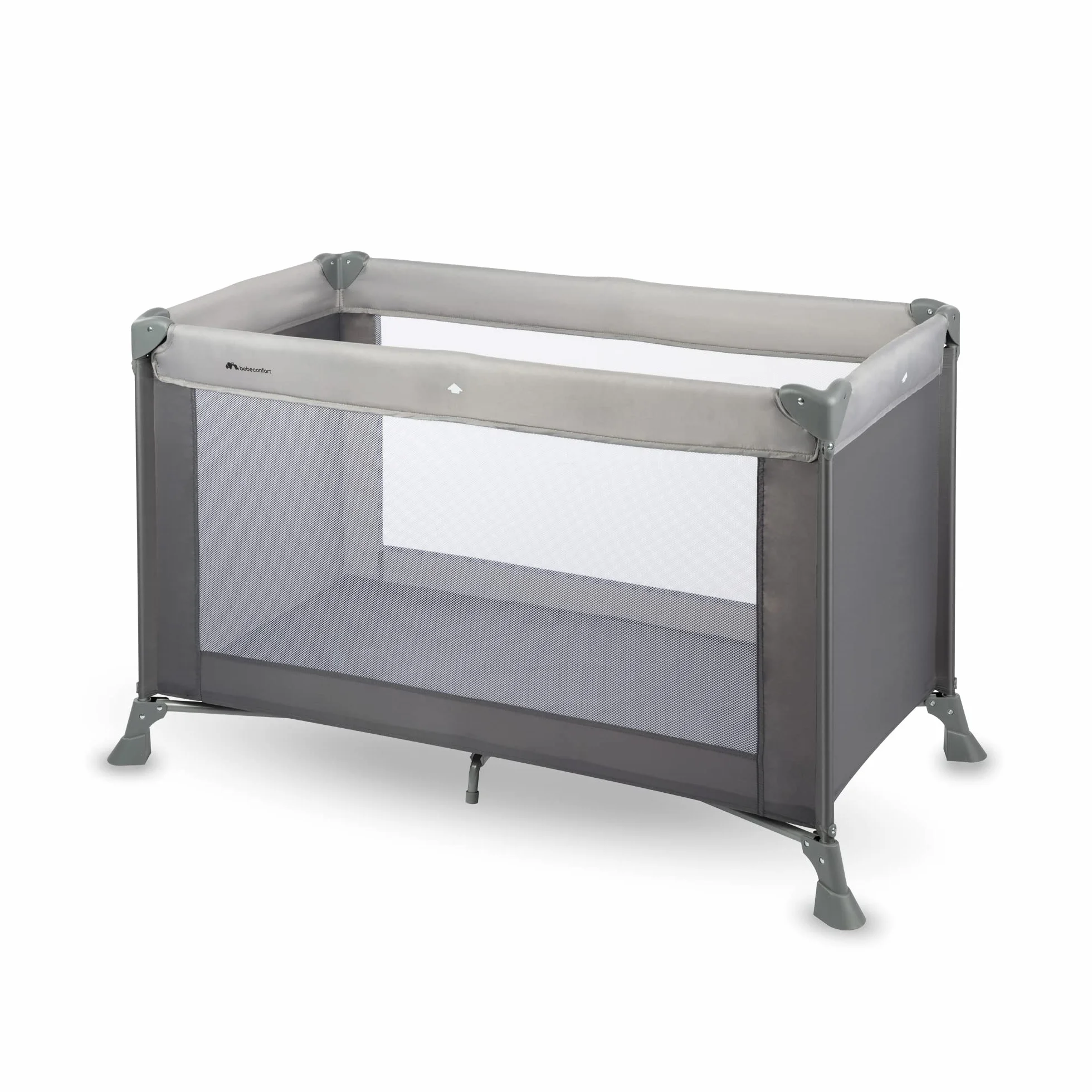 Bebeconfort Soft Dreams, Łóżeczko kempingowe, 0–3 lata (0–15 kg), Lekkie łóżeczko turystyczne, Materac z włókna drzewnego i pianki (60x120cm), Torba do przenoszenia, Kompaktowe składanie, Grey Mist