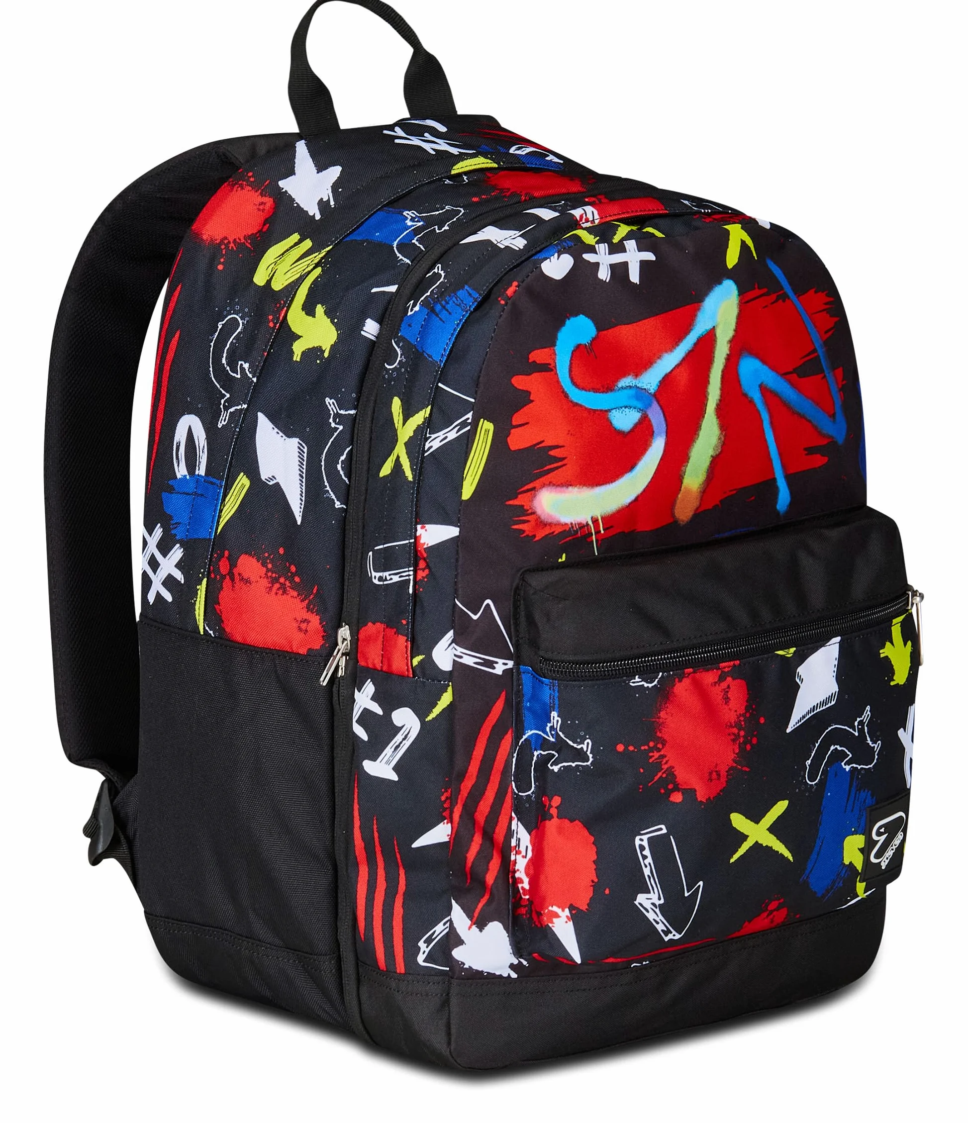 Seven Plecak szkolny Pro XXL Reversible Detach The Double, GraffitiLoad, czarny czerwony, 3 plecaki w 1, podwójna komora z bezprzewodowymi słuchawkami, kieszenią na PC i kieszenią na butelkę, średni