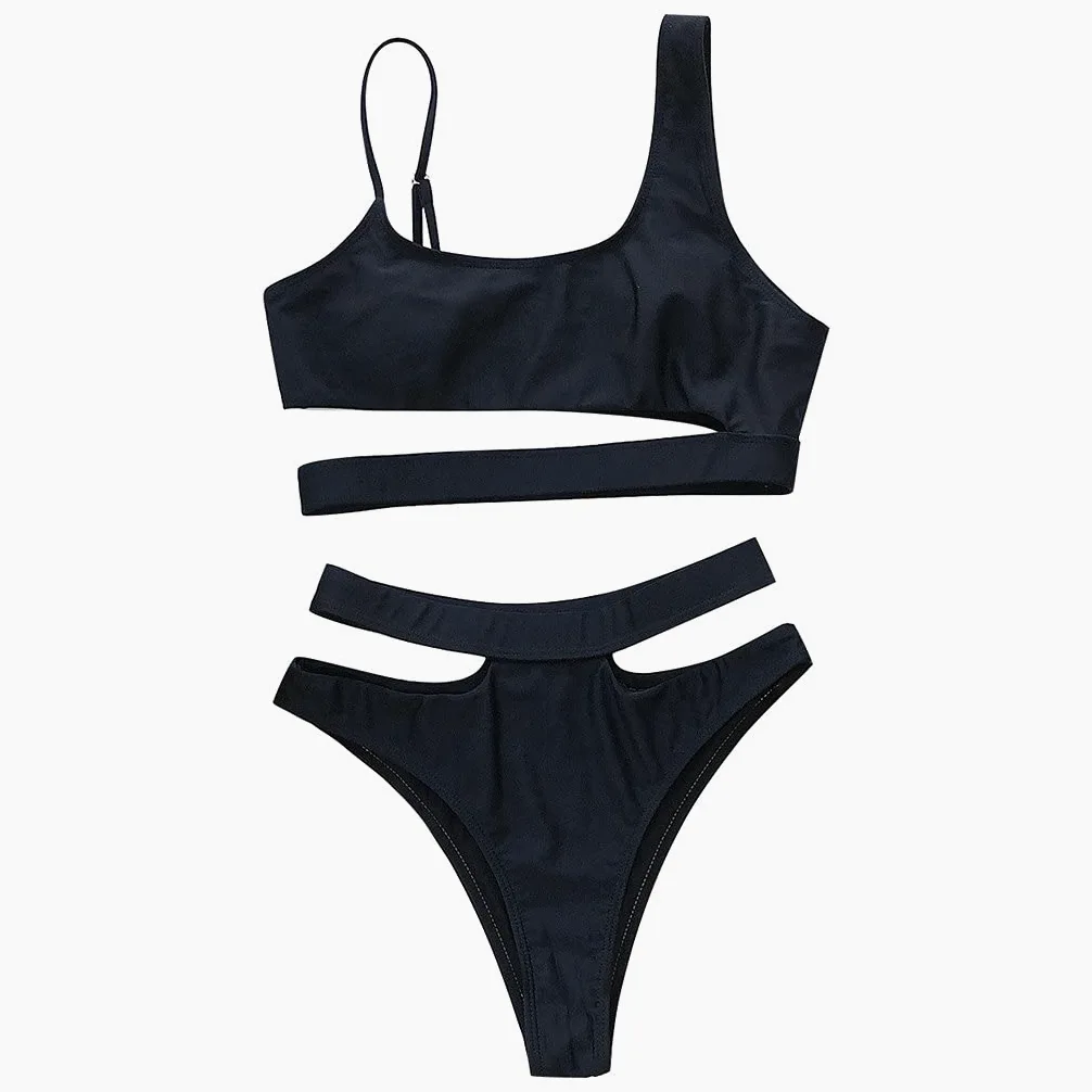 Moda seksowne damskie bikini w jednolitym kolorze push-up damskie stroje kąpielowe dwuczęściowy zestaw kostiumów kąpielowych kąpiący średnio talia kostium kąpielowy pływanie (kolor: czarny, rozmiar: