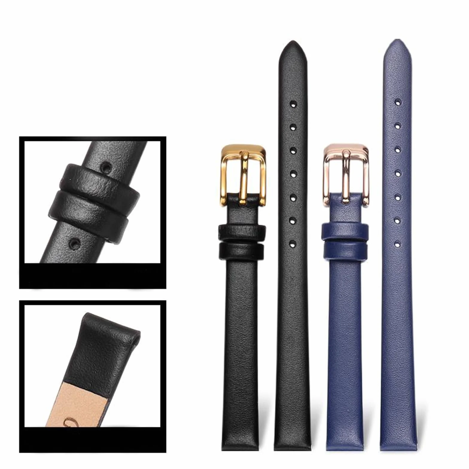Pasek do zegarka 6-22 mm prawdziwa skóra bydlęca damska smukła miękka ultra cienka