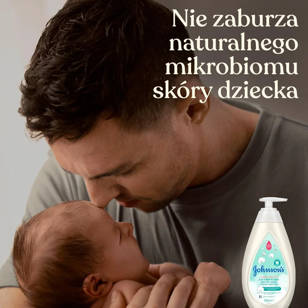 Johnson's Cotton Touch płyn do kąpieli 500 ml z Pompką Płyn do kąpieli i mycia ciała 2 w 1, do stosowania u noworodków od pierwszego dnia życia. Zawiera czystą bawełnę.
