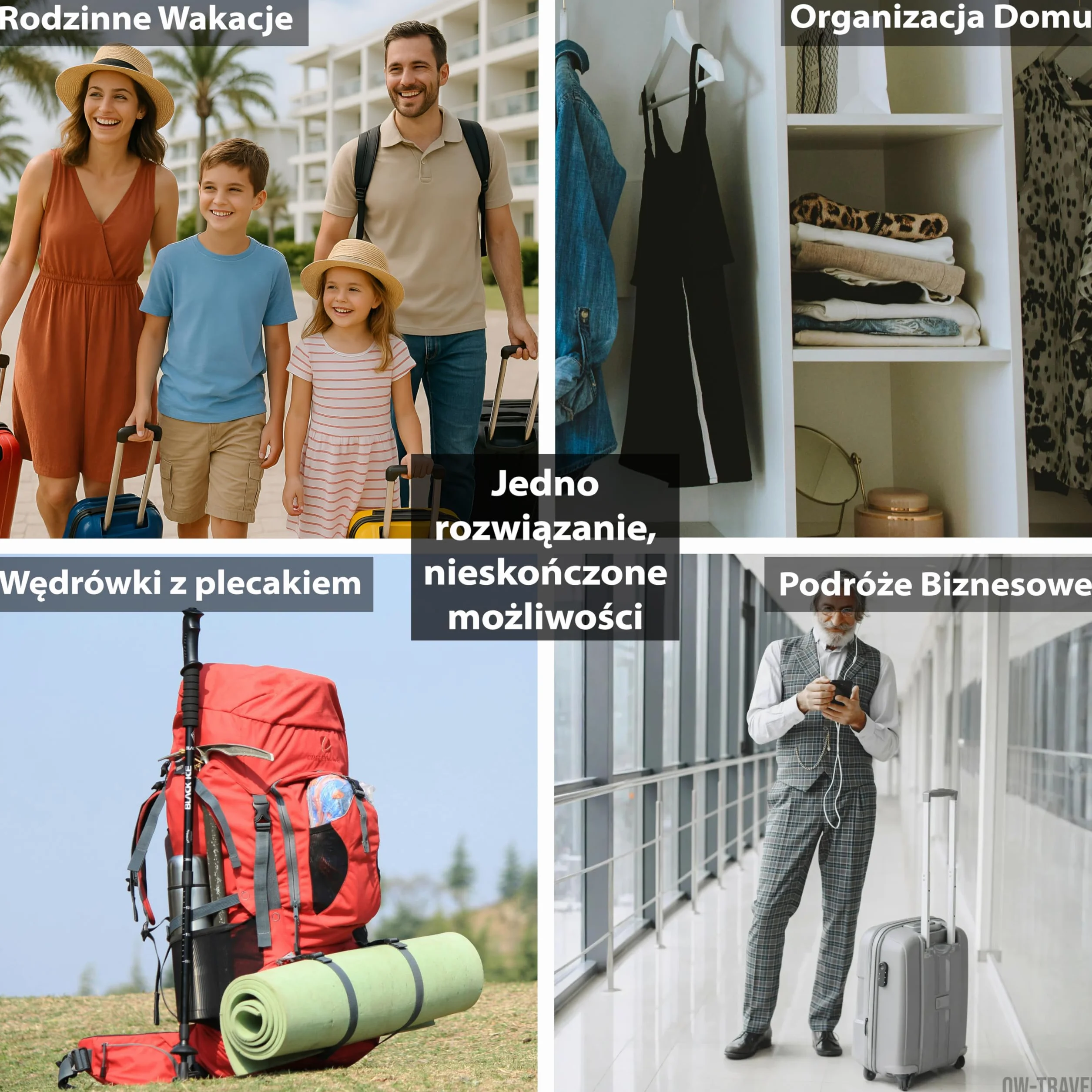 OW-Travel Łatwe do zorganizowania kompresyjne kostki do pakowania walizek. 4 Duże Kostki Podróżne do Torby Plecaka Bagażu. Akcesoria podróżne Niezbędne na wakacje. 4 szt. C zarny
