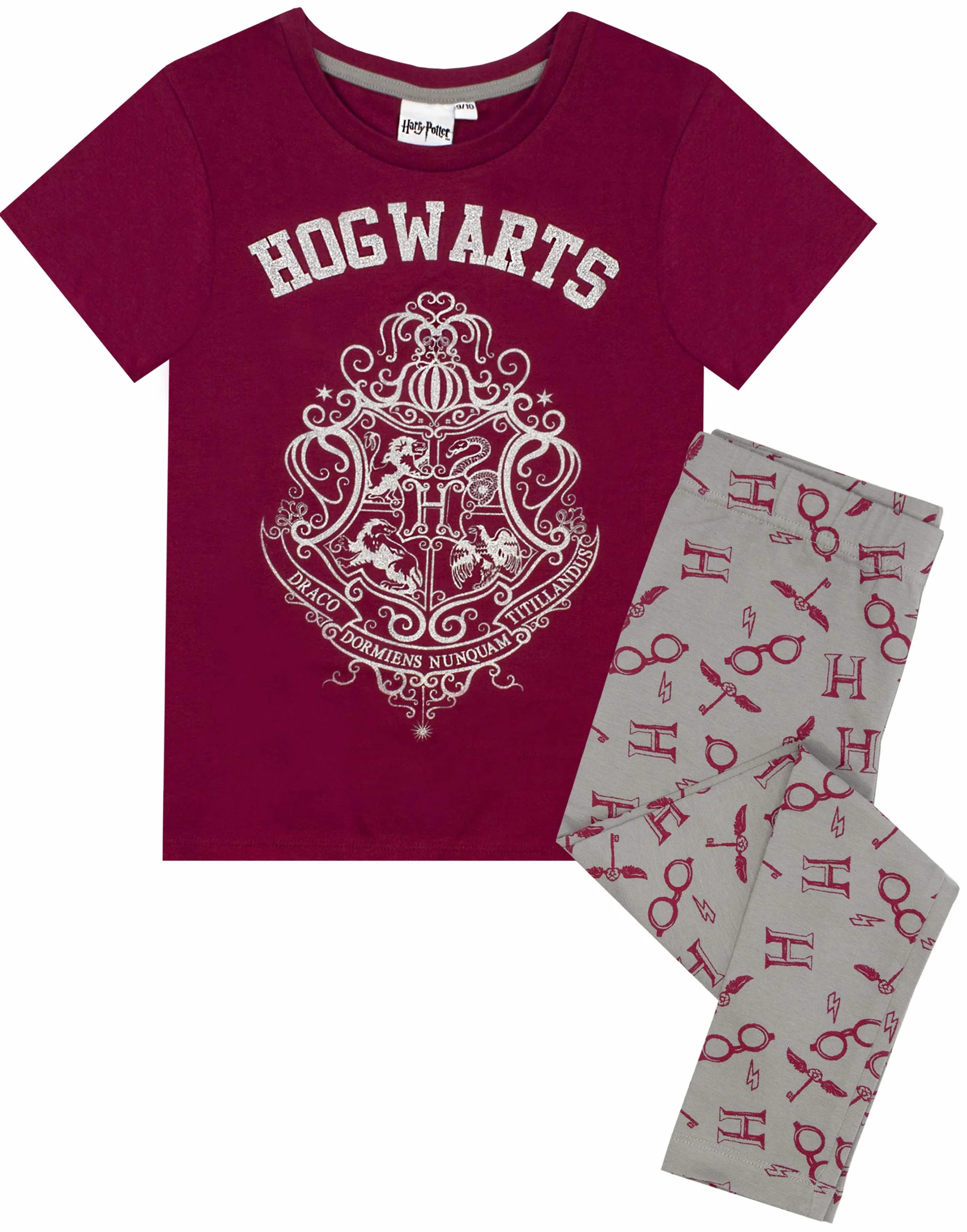 Harry Potter Pizama Dziewczeca Hogwart Brokat Koszulka i Dugie LUB Krotkie Spodnie