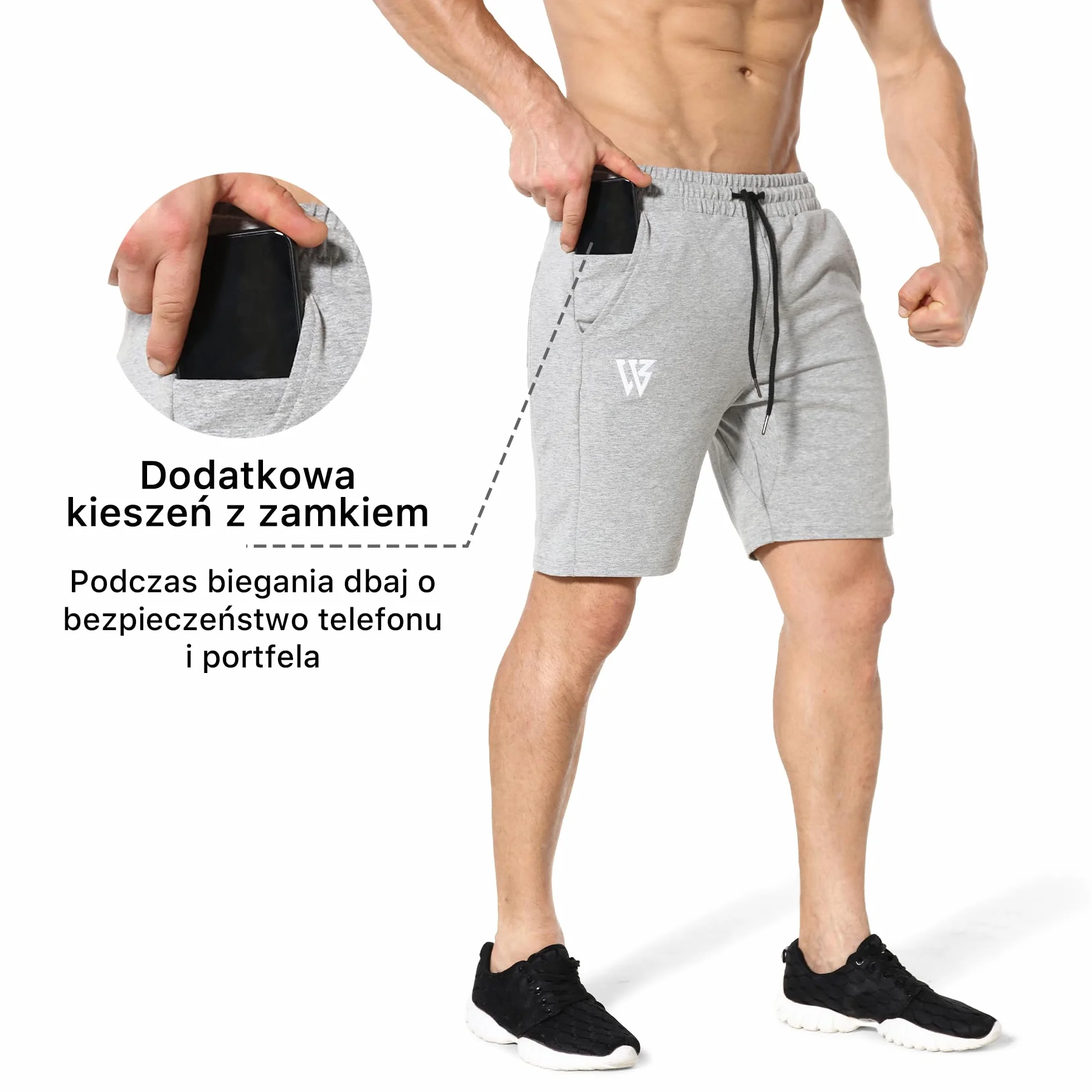 ZENWILL Spodenki męskie bawełniane do biegania, spodenki fitnessowe sportowe, spodenki treningowe przewietrzalne dla mężczyzn z kieszeniami na zamek