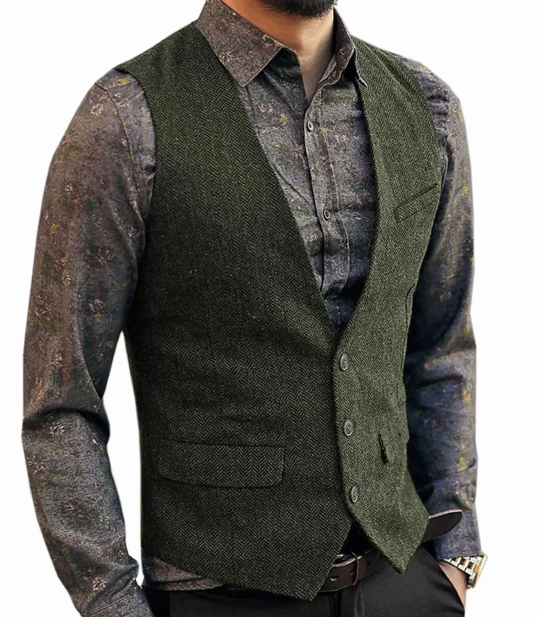 Męska kamizelka garniturowa z dekoltem w serek klasyczna formalna kamizelka biznesowa slim fit
